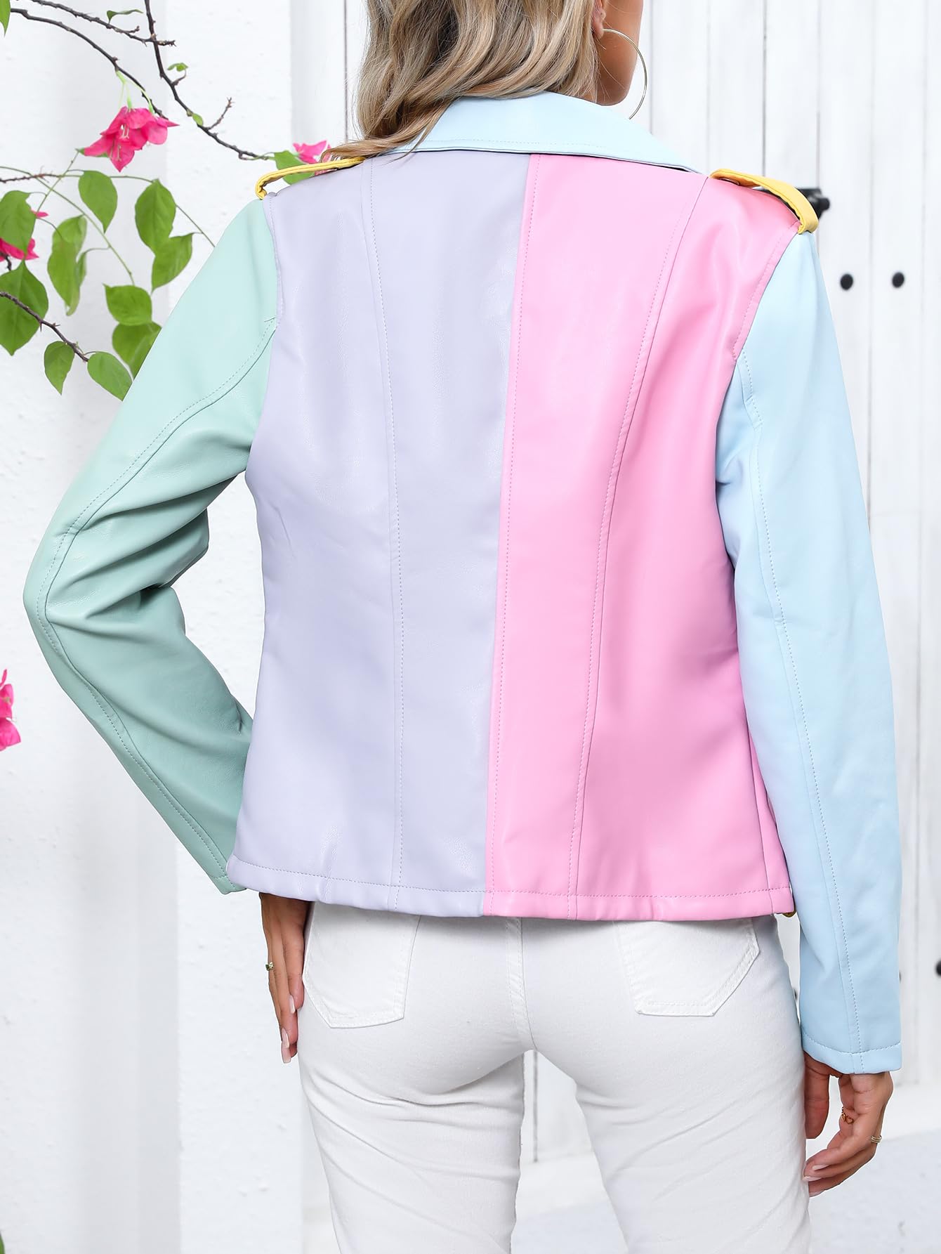 Bellivera Women's Faux Leather Casual Short Jacket Moto Fall Coat with Pockets R23002 Multicolor L