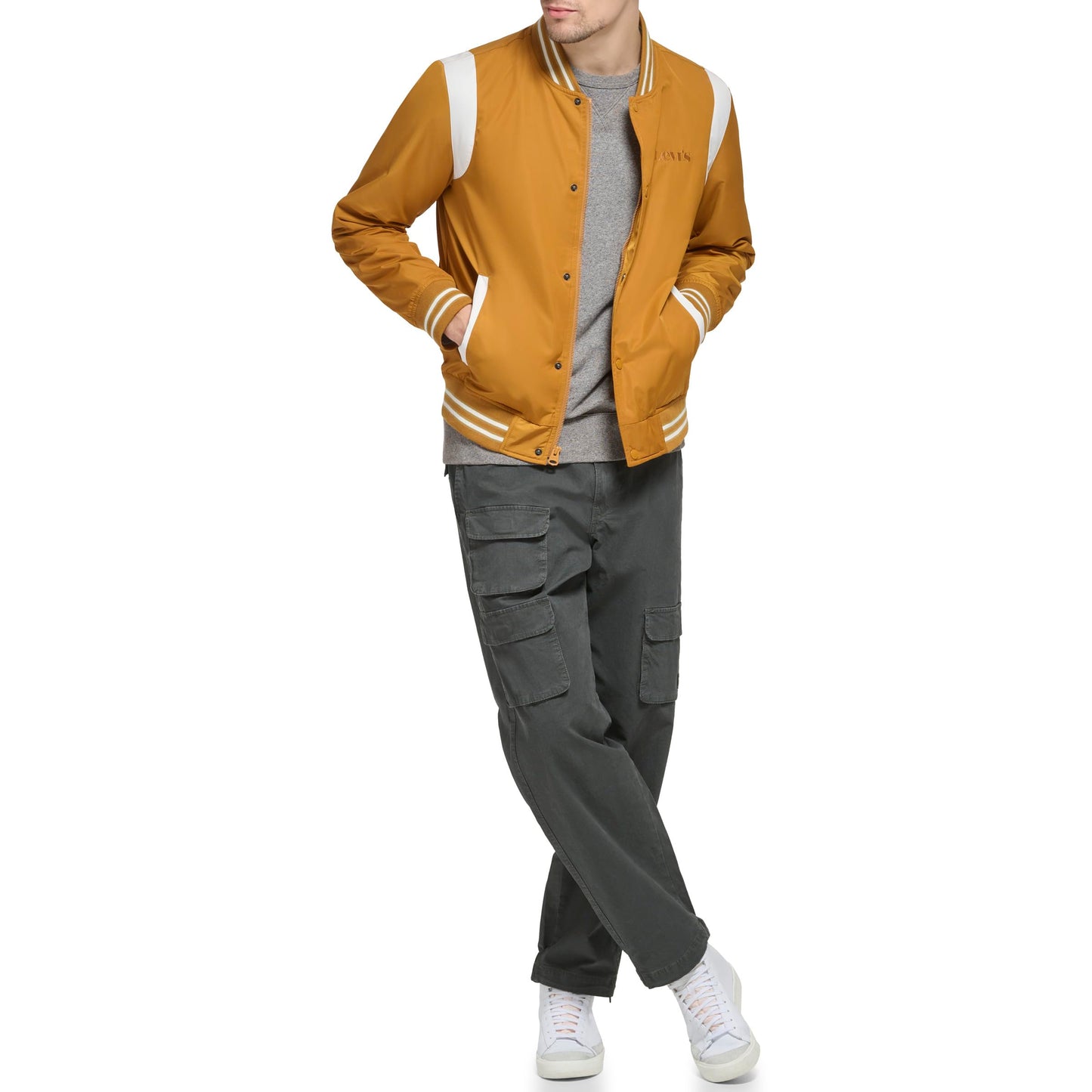 Levi's Men's Colorblock Varsity Bomber Jacket, Spice Racer Stripe, Medium