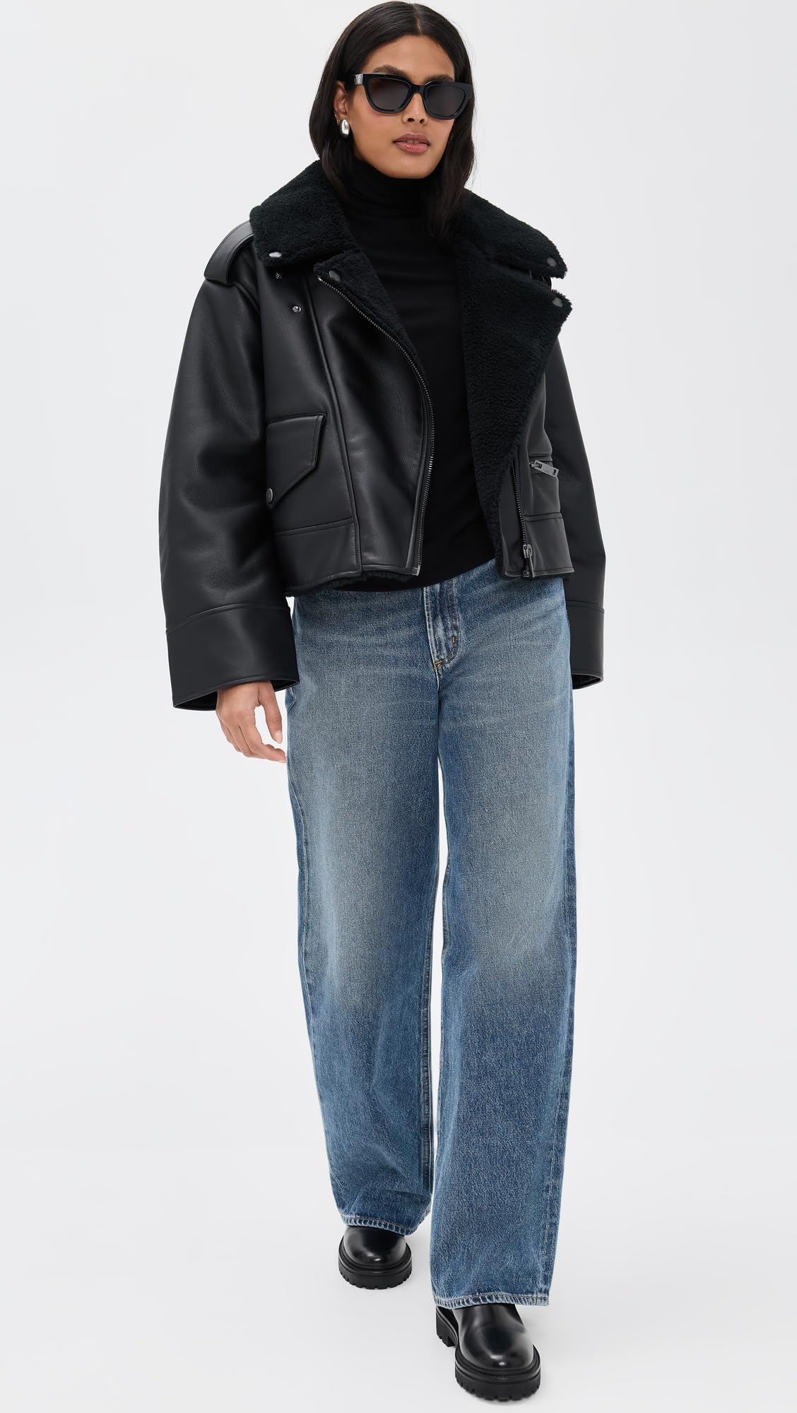 UGG Women's Finnian Luxefluff Moto Jacket Coat, Black, XL