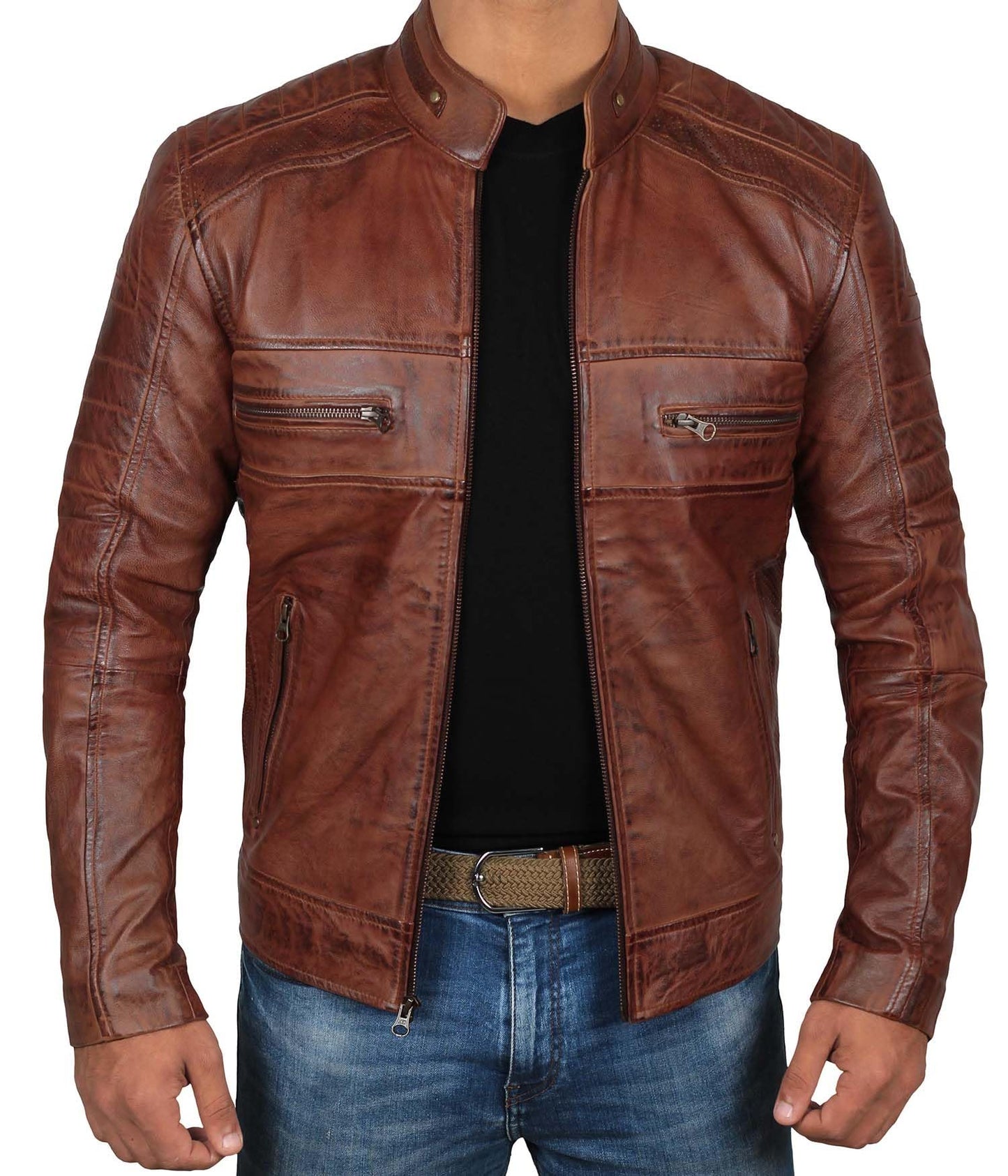 Decrum Leather Jackets For Men - Brown Leather Jacket Men | [1100064] Austin Brown, L