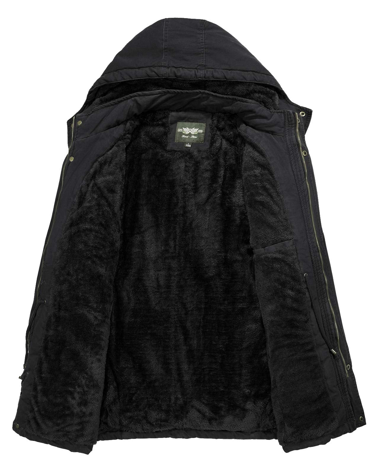 Men's Winter Thicken Coat Casual Military Parka Jacket with Removable Hood(Medium, Dark Black)