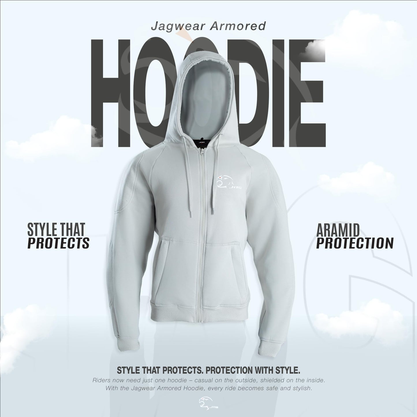 JAG Motorcycle Protective Hoodie with Partial Aramid Lining, Riding Jacket