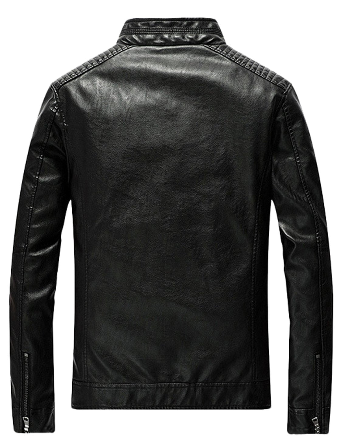 Youhan Men's Casual Zip Up Slim Bomber Faux Leather Jacket (Medium, Black)