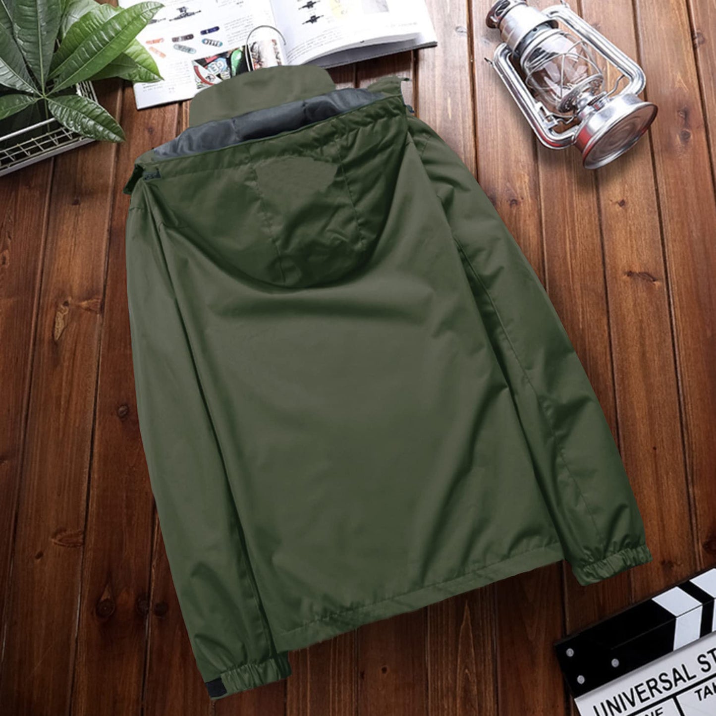 Kugnala Mens Rain Jacket Waterproof Raincoat Lightweight Rain Coat Hooded Windproof Windbreaker Jackets for Men Hiking Cycling Travel Green 6XL