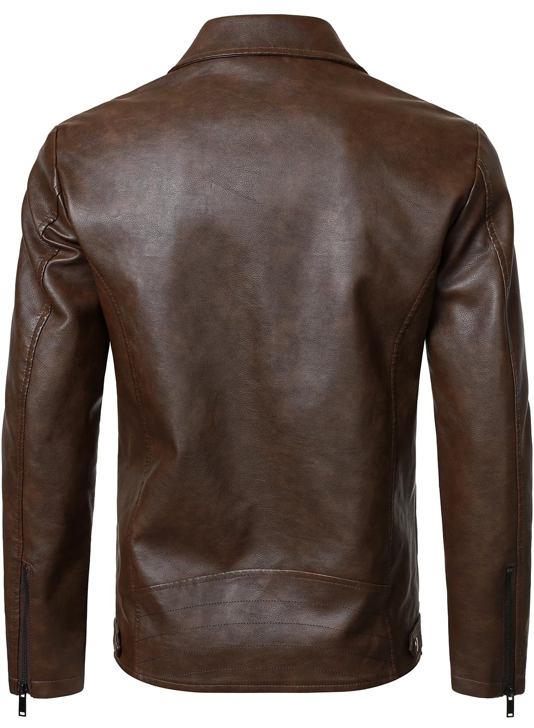 HOOD CREW Mens PU Leather Jacket Classic Style Turn Down Collar Faux Leather Biker Jackets Coffee M