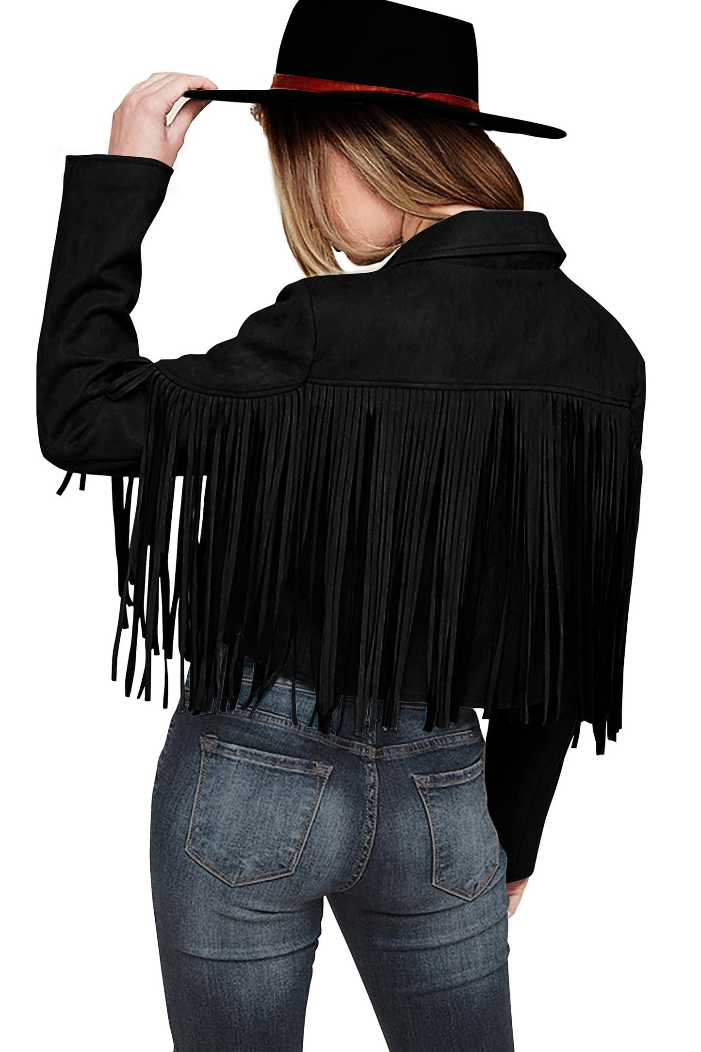 PRETTYGARDEN Women's Fringe Faux Suede Leather Jackets Fall Fashion 2025 Tassel Motorcycle Cropped Coats (Black,X-Large)