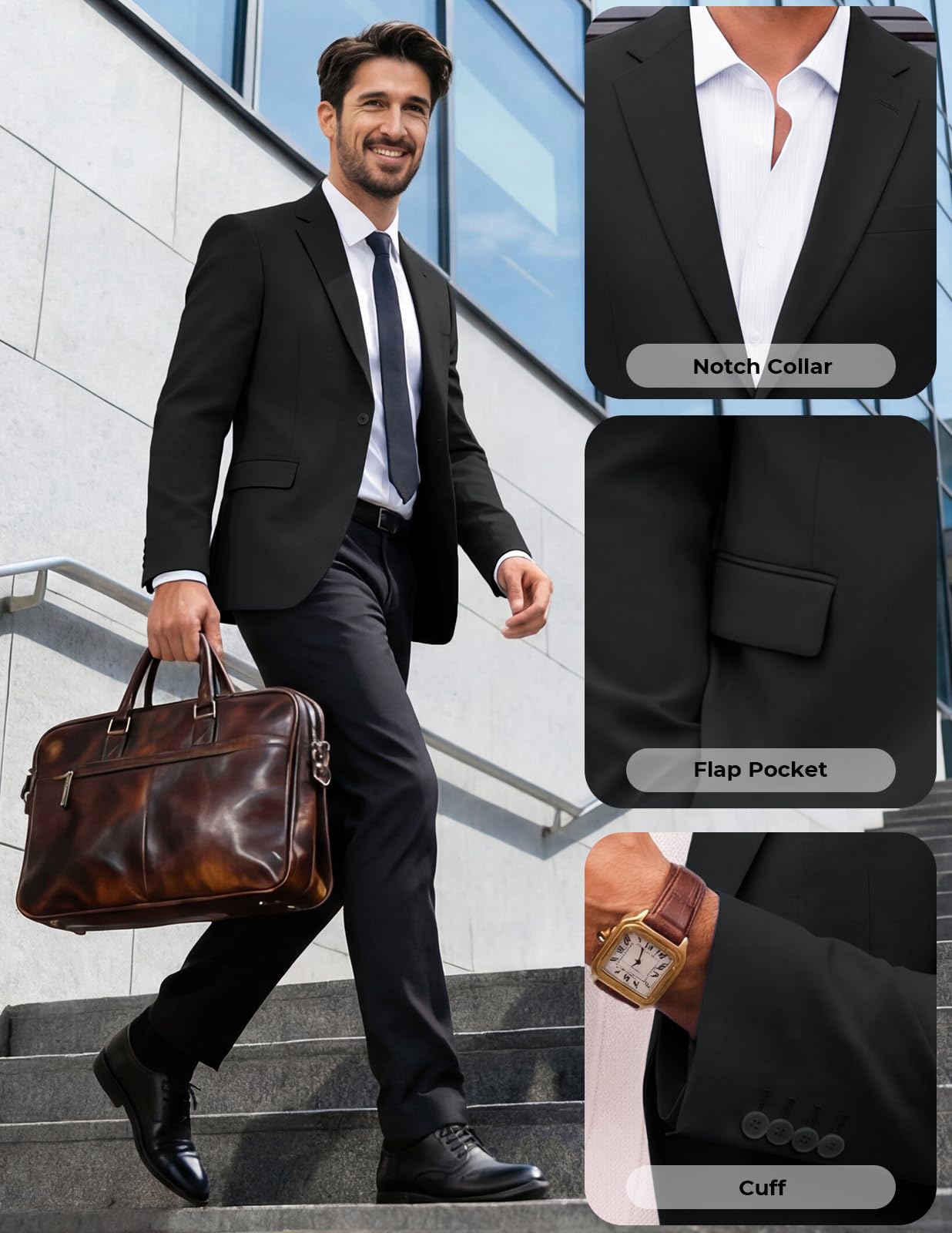 PJ PAUL JONES Men Casual Sport Coat Lightweight One Button Blazer Slim Fit Business Suit Jacket Western Sportcoat Black