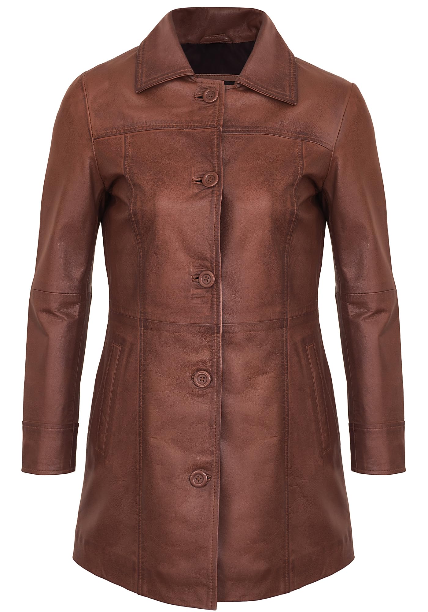 UrbanFocal Real Lambskin Women's Leather Brown Blazer Jackets - Casual Leather Jacket Women | [101003504] Kandis Cognc, L