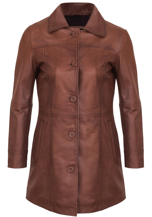 UrbanFocal Real Lambskin Women's Leather Brown Blazer Jackets - Casual Leather Jacket Women | [101003504] Kandis Cognc, L