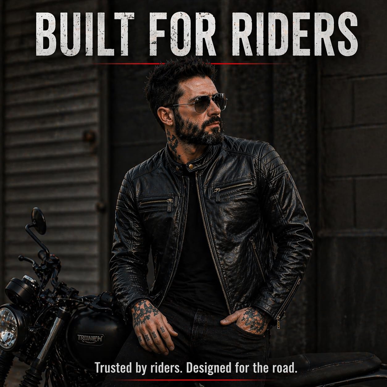 BTR BORN TO RACE Men's Motorbike Leather Jacket Distress Zip Up Bikers Riding Protection Motorcycle Leather Jackets (US, Alpha, Medium, Regular, Regular, Natural Black-Jacket)