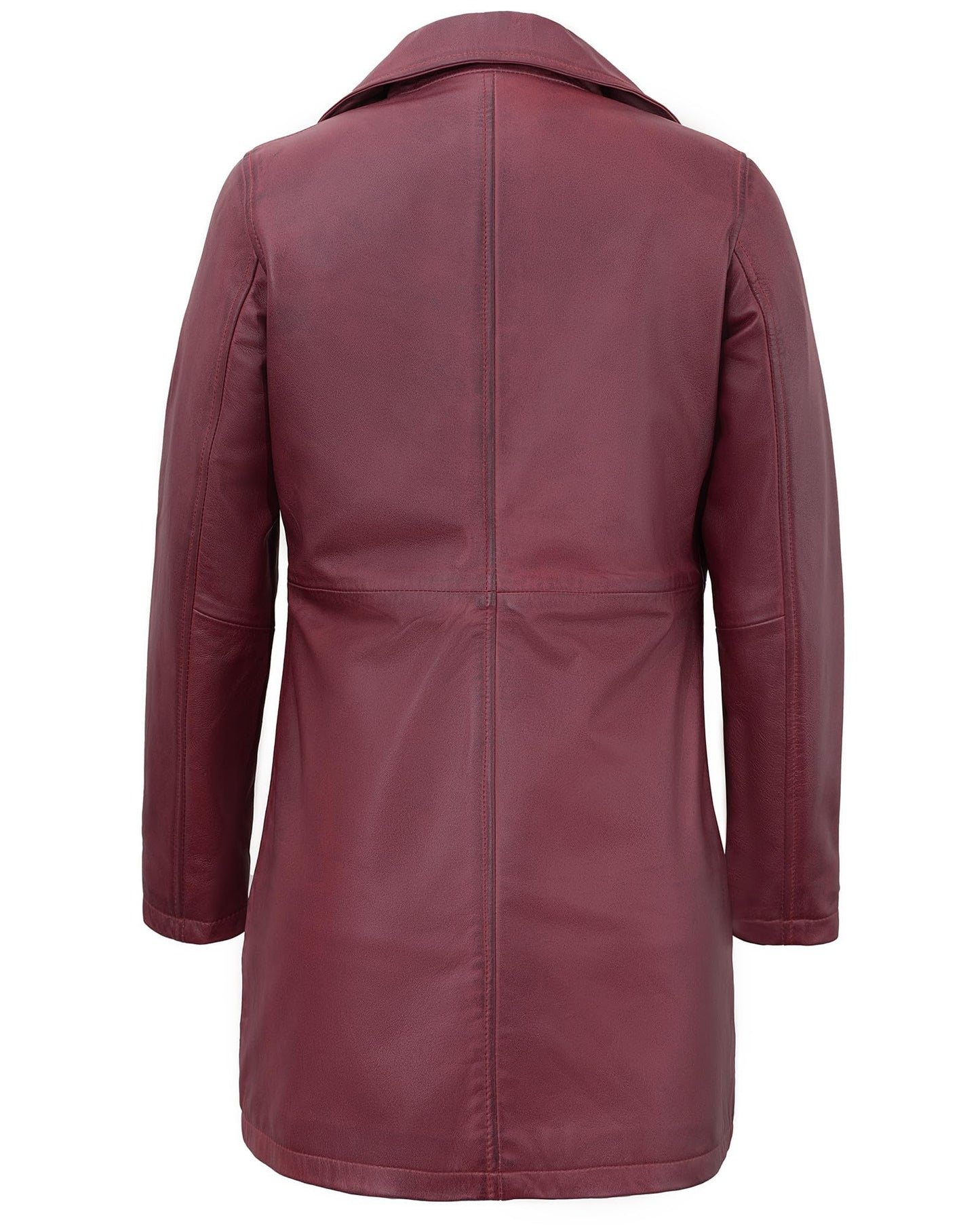UrbanFocal Maroon Long Leather Jacket Women - Casual Womens Leather Coat | [101009106] Angla Maroon, 2XL