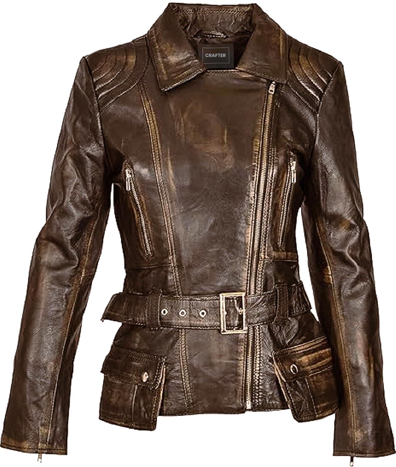 Crafter Womens Genuine Lambskin Leather Jacket | Classic rider leather jacket | Black Leather Jacket Women | Womens Leather Jacket (US, Alpha, m, Regular, Regular, Brown Coat)