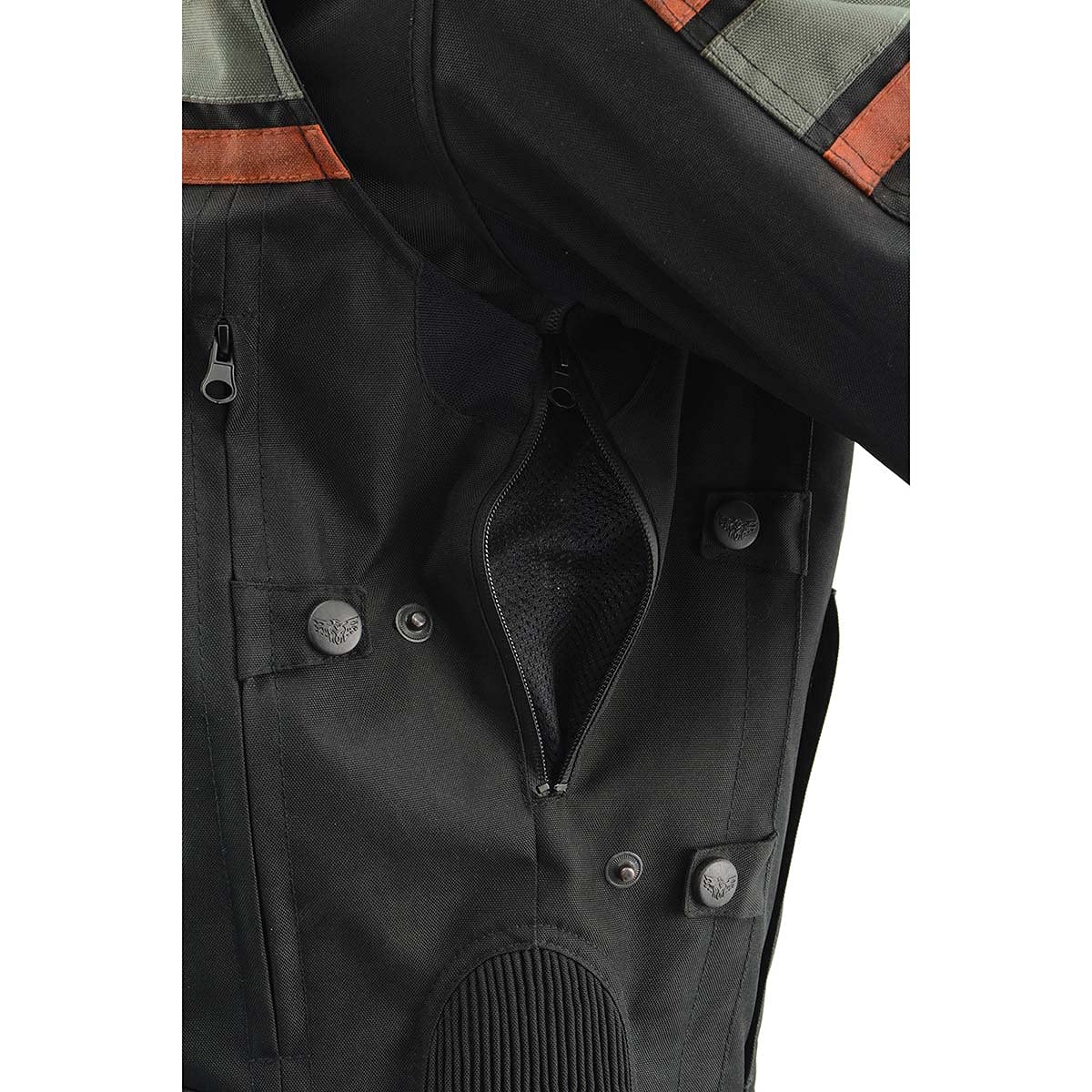 Milwaukee Leather MPM1751 Burnt Orange Leather and Textile Armored Motorcycle Jacket for Men - All Season - 2X-Large, Black