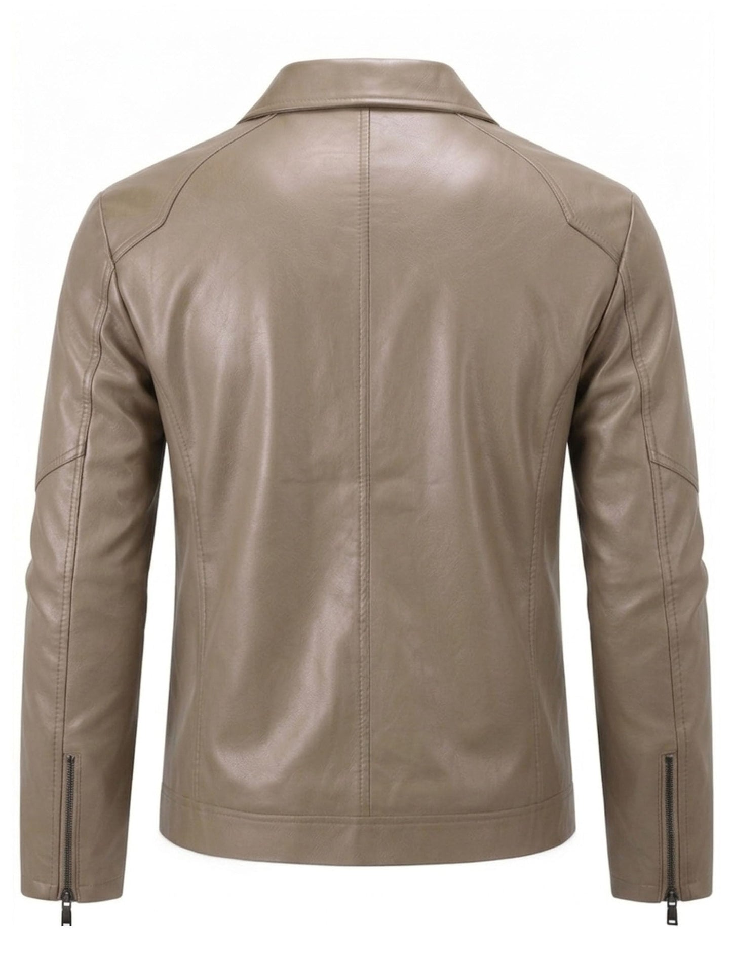 Khaki Leather Jacket Men Faux Leather Jackets Motorcycle Biker Coat L