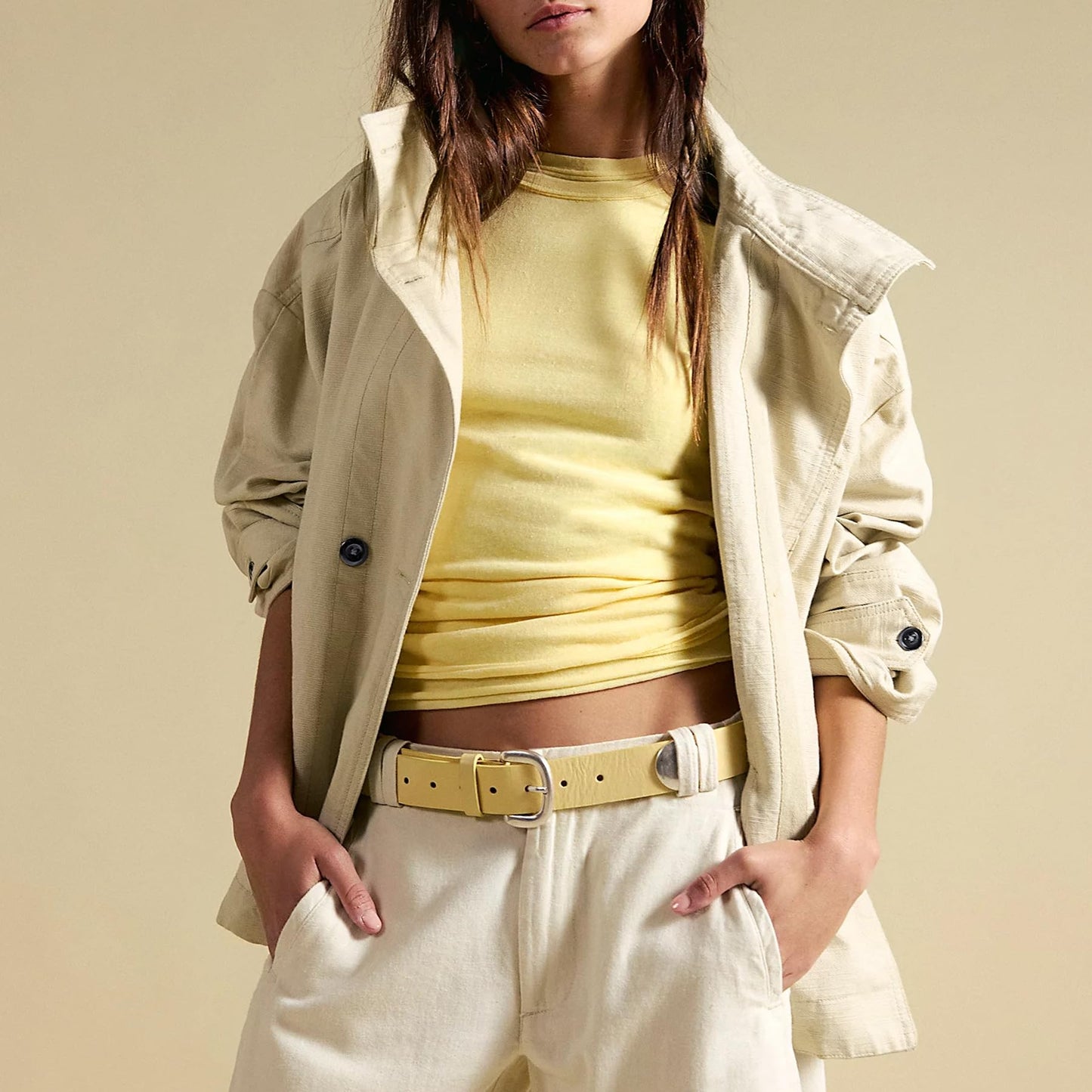 Ainangua Washed Canvas Bomber Jacket Women Oversized Funnel Neck Button Down Jackets Spring Stretch Casual Coat Outdoor(Apricot,S)