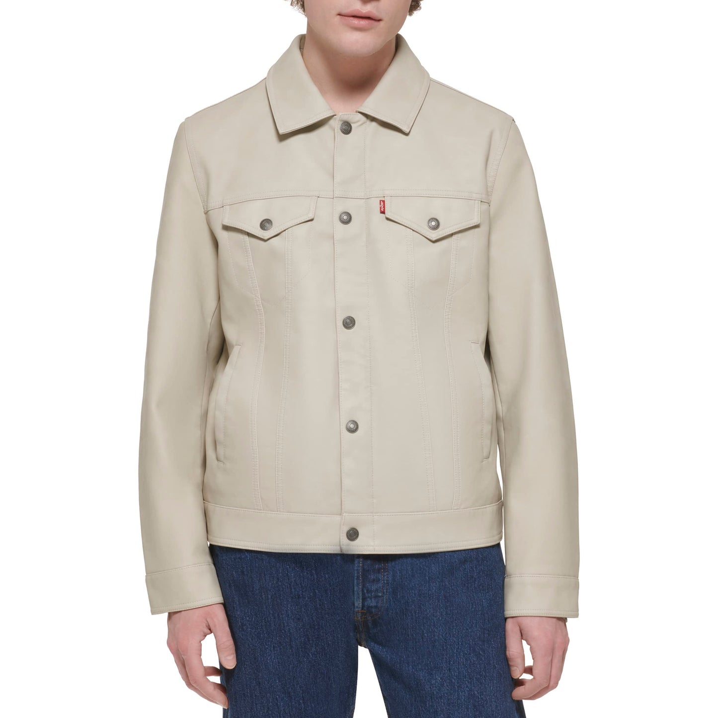 Levi's Men's Faux Leather Classic Trucker Jacket, New Oyster, Large