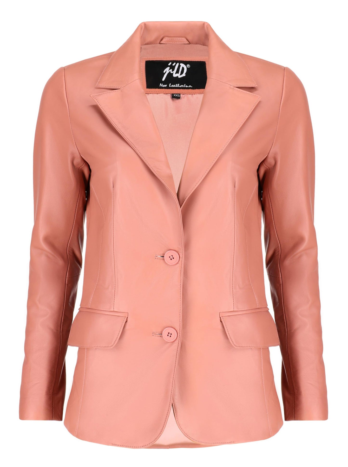 Jild Classic 2-Button Lambskin Leather Blazer Women - Casual Coat Long Sleeves Suit Style Leather Jacket Women (LC-PINK-L)