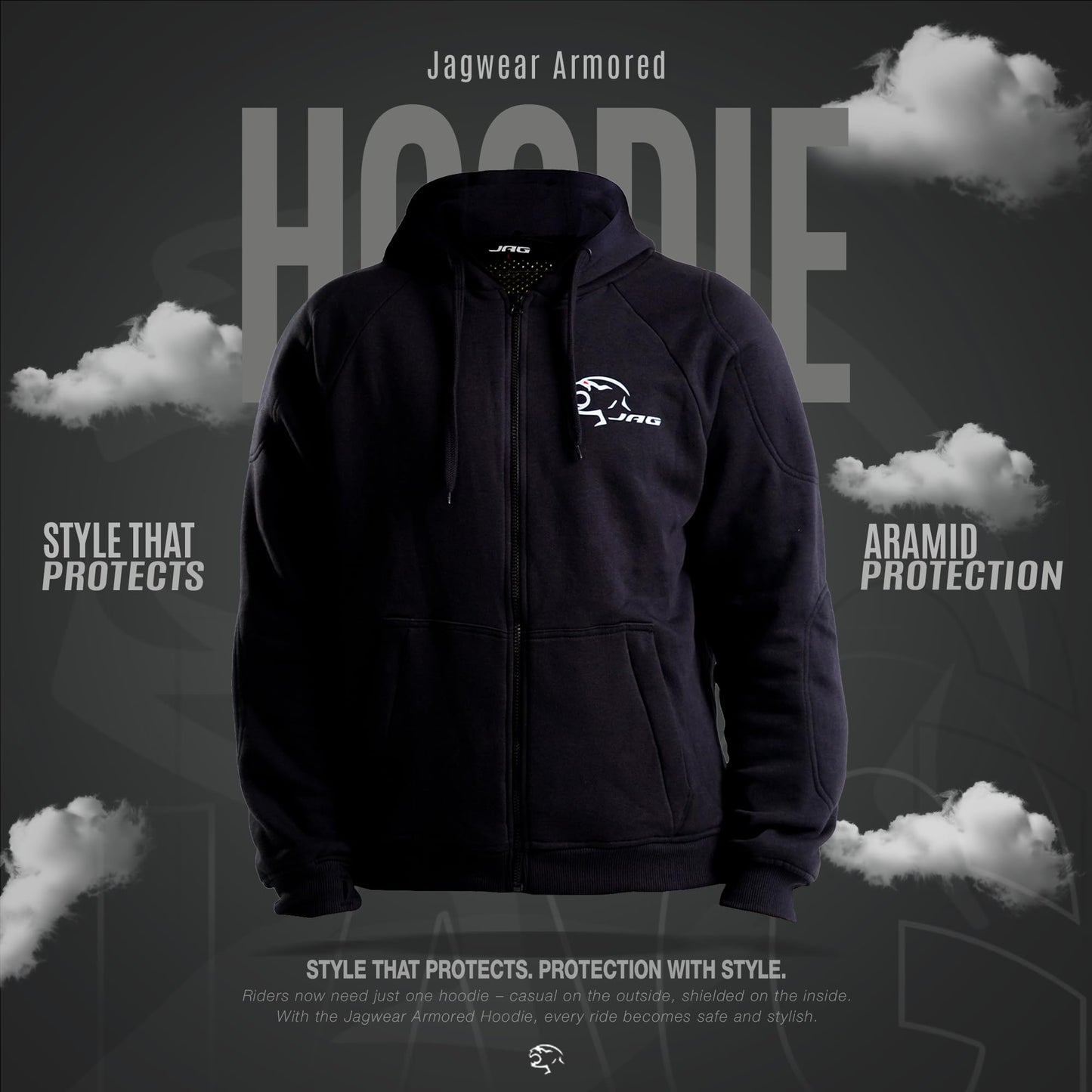 JAG Motorcycle Protective Hoodie with Partial Aramid Lining, Riding Jacket