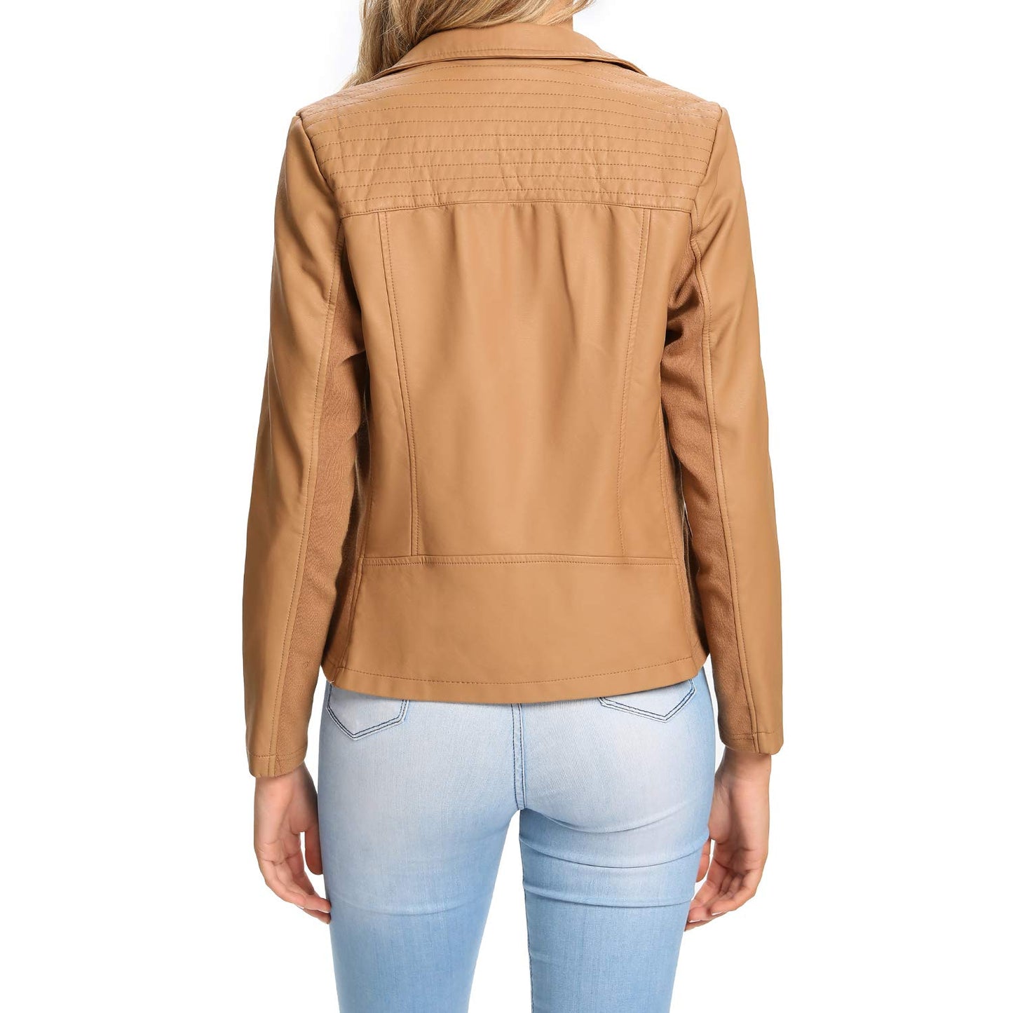 S P Y M Womens Faux Leather Jacket, Casual Fashion Quilted Zip Up Suede Coat With Elastic Rib