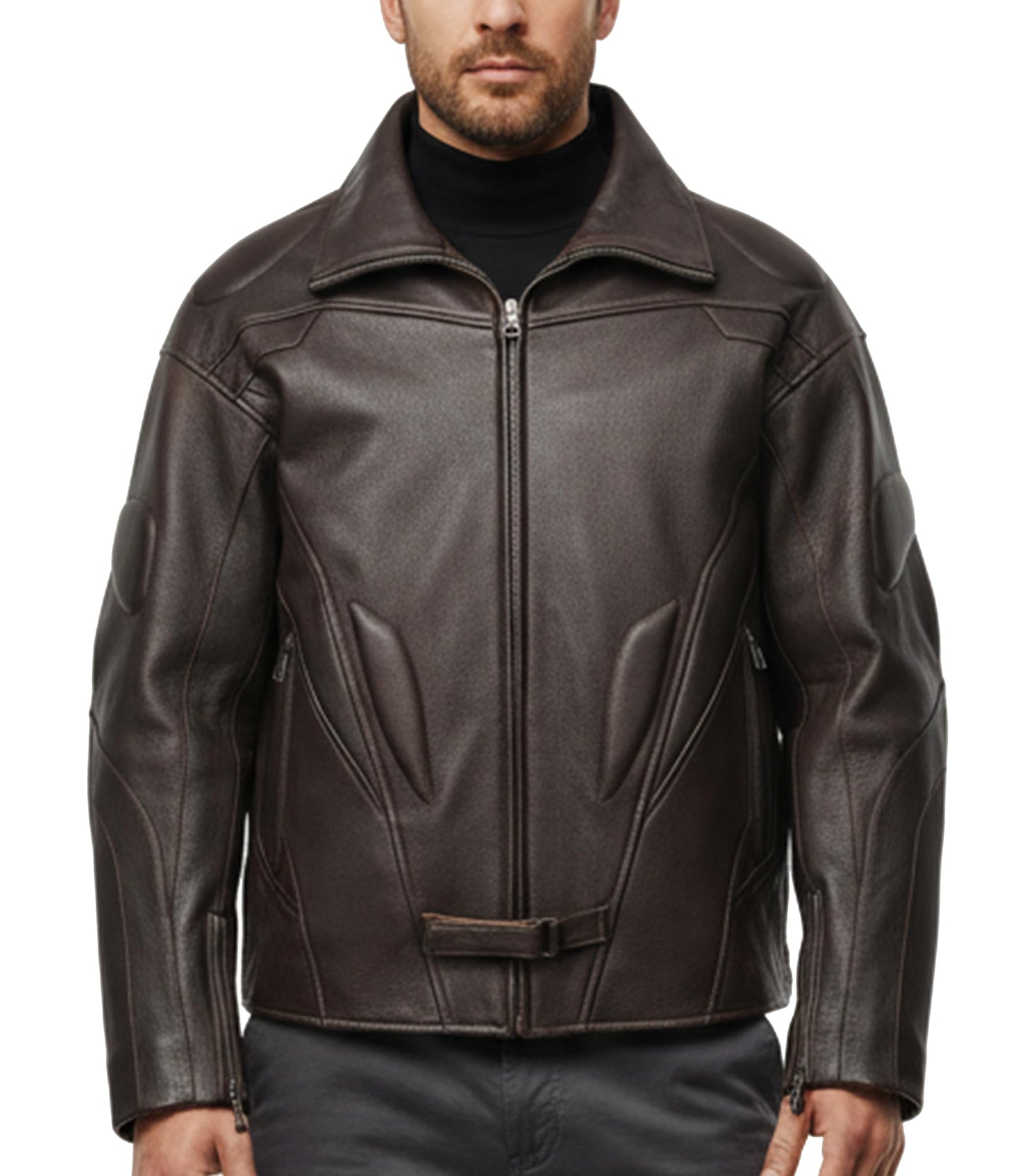 FLAVOR Men's Classic Genuine Lambskin Leather Motorcycle Jacket Windproof (Dark Brown, L)