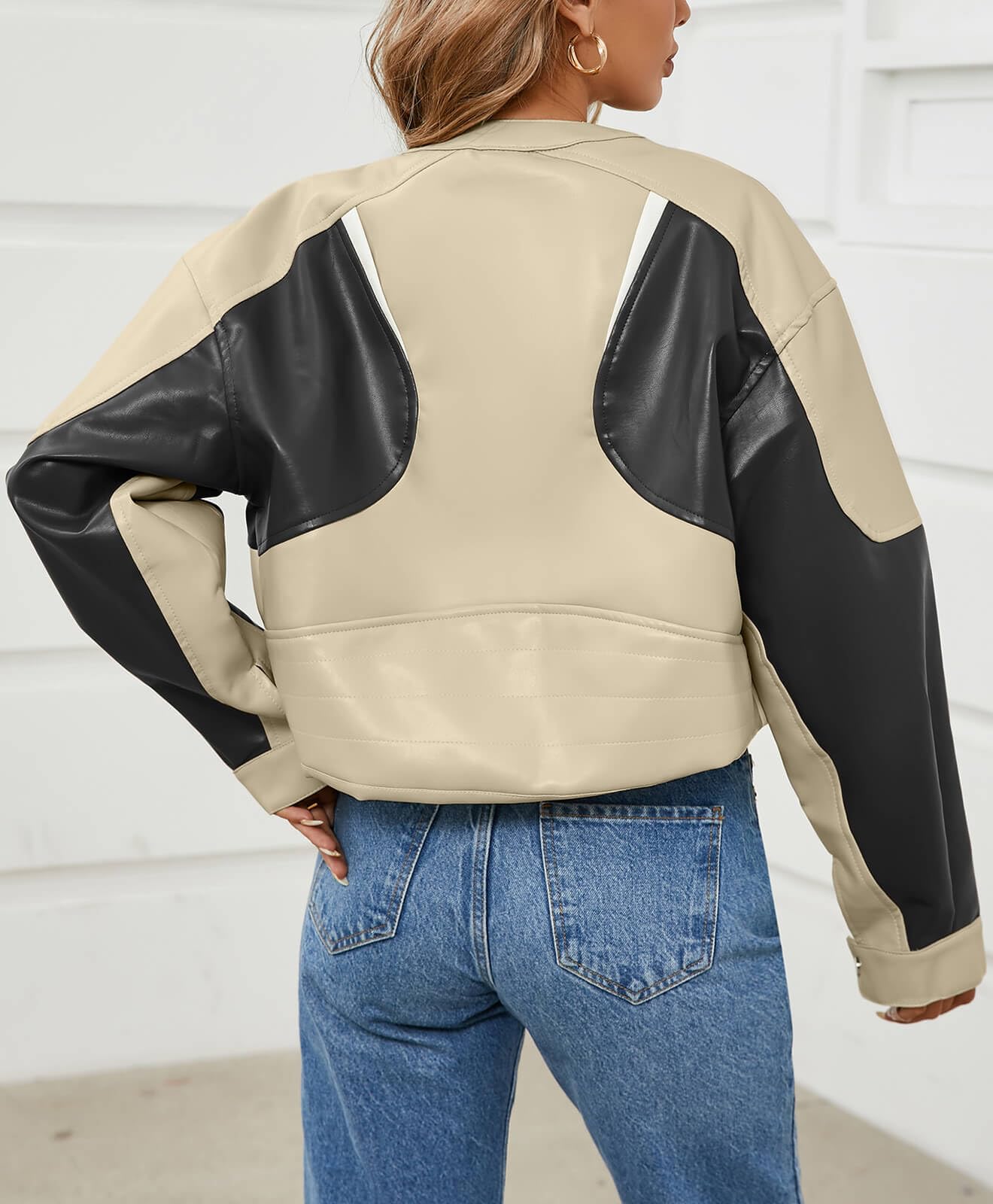 Tankaneo Womens Faux Leather Bomber Jackets Cropped Fall Moto Biker Coats