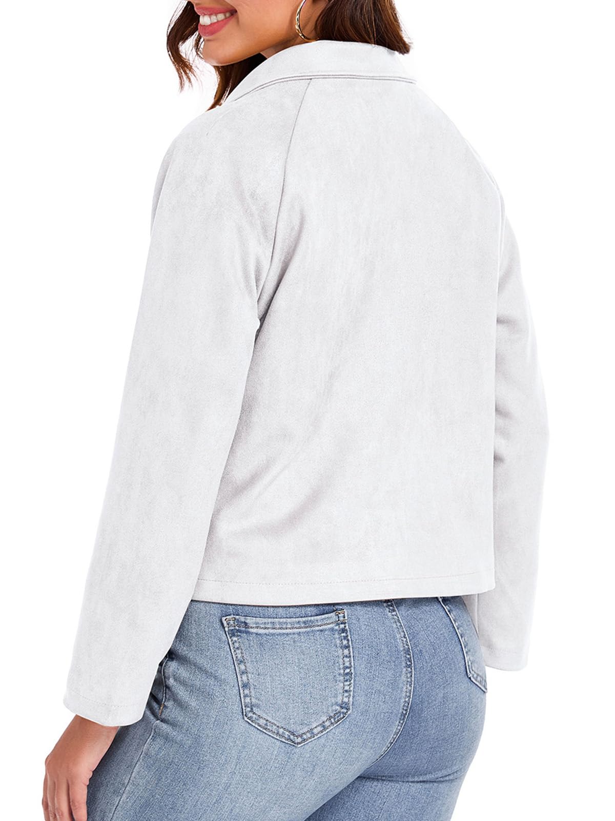 KateModa Women's Faux Suede Leather Jackets Cropped Casual Lapel Collar Button Down Lightweight Spring Vintage Shackets