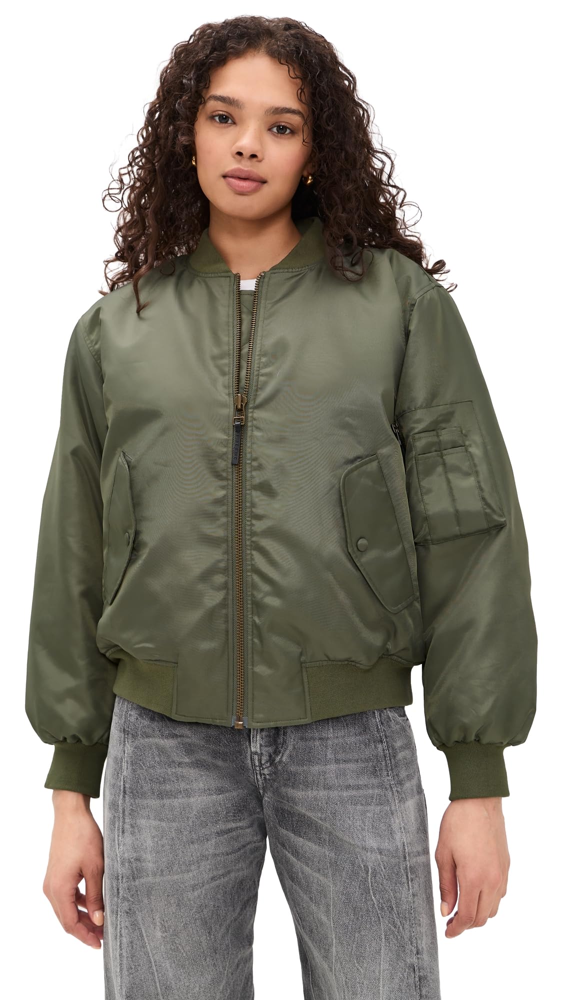 ANINE BING Women's Leon Bomber Jacket, Army Green, M