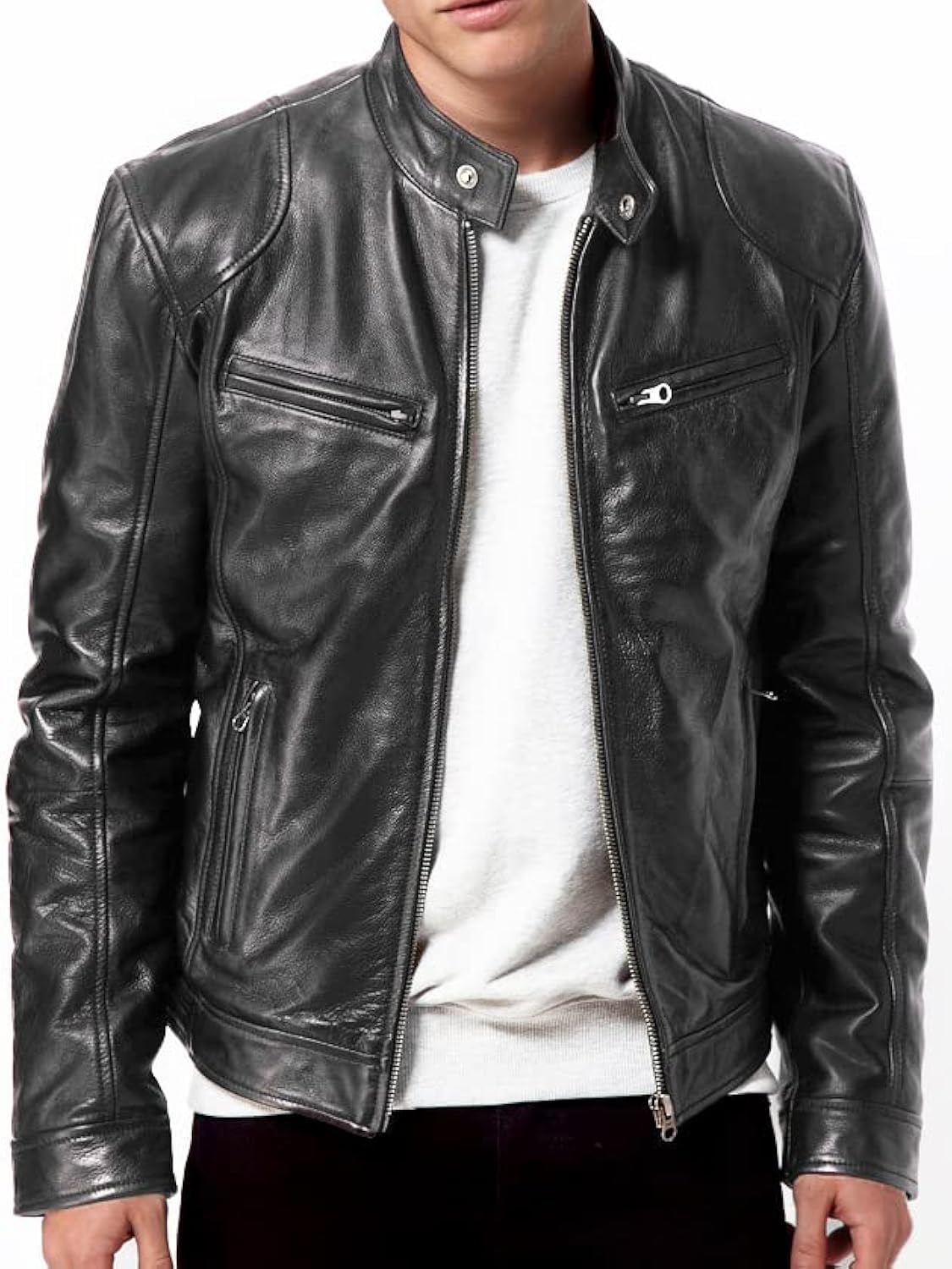 DECIMAL Men's Black Genuine Lambskin Leather Biker Jacket VINTAGE REAL BROWN MOTORCYCLE JACKETS FOR MEN (3XL, BLACK)