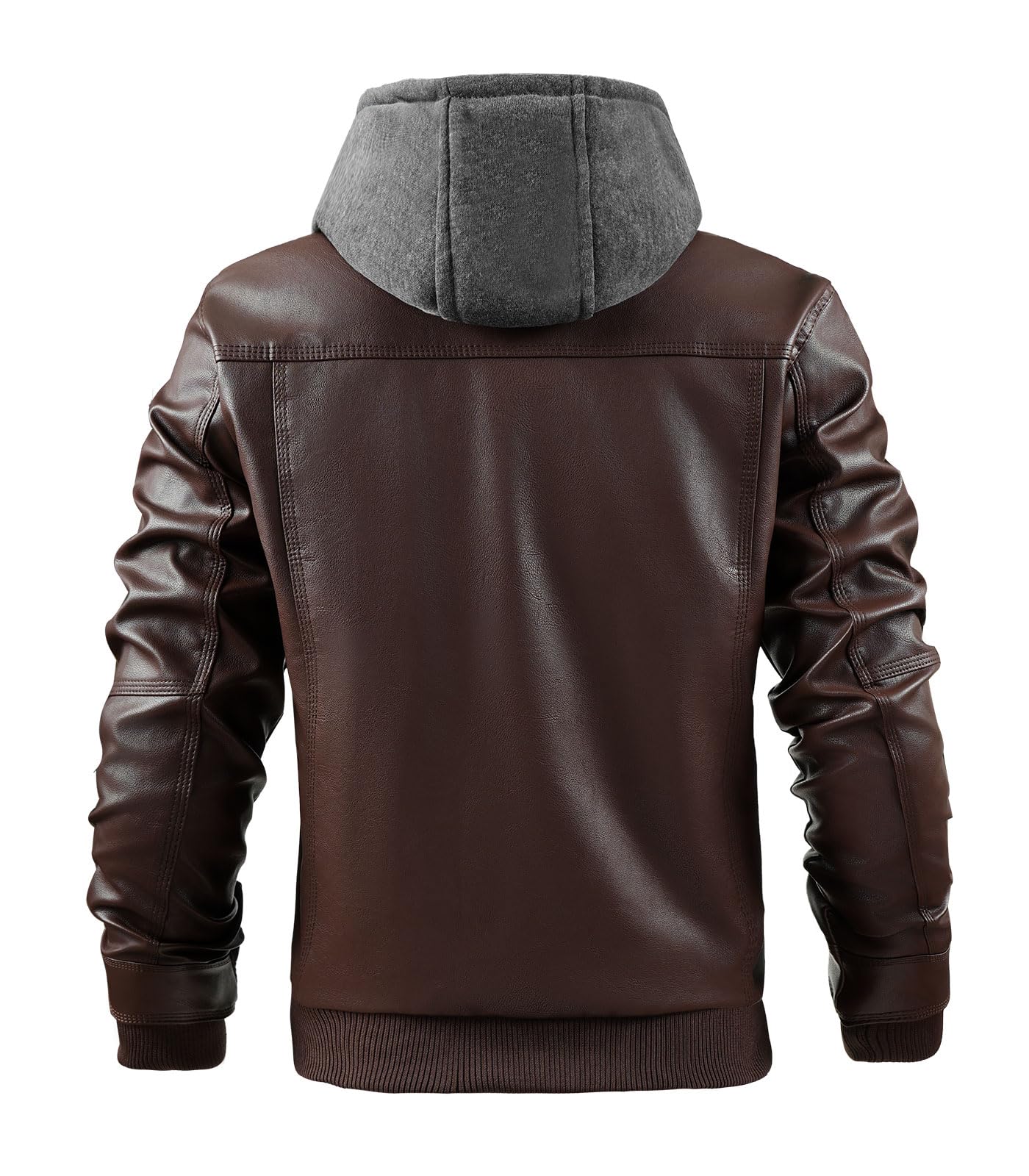 INVACHI Men's Leather Jacket Motorcycle Bomber Jacket Windproof PU Vintage Jacket with Removable Hood (US, Alpha, Large, Regular, Regular, Coffee)