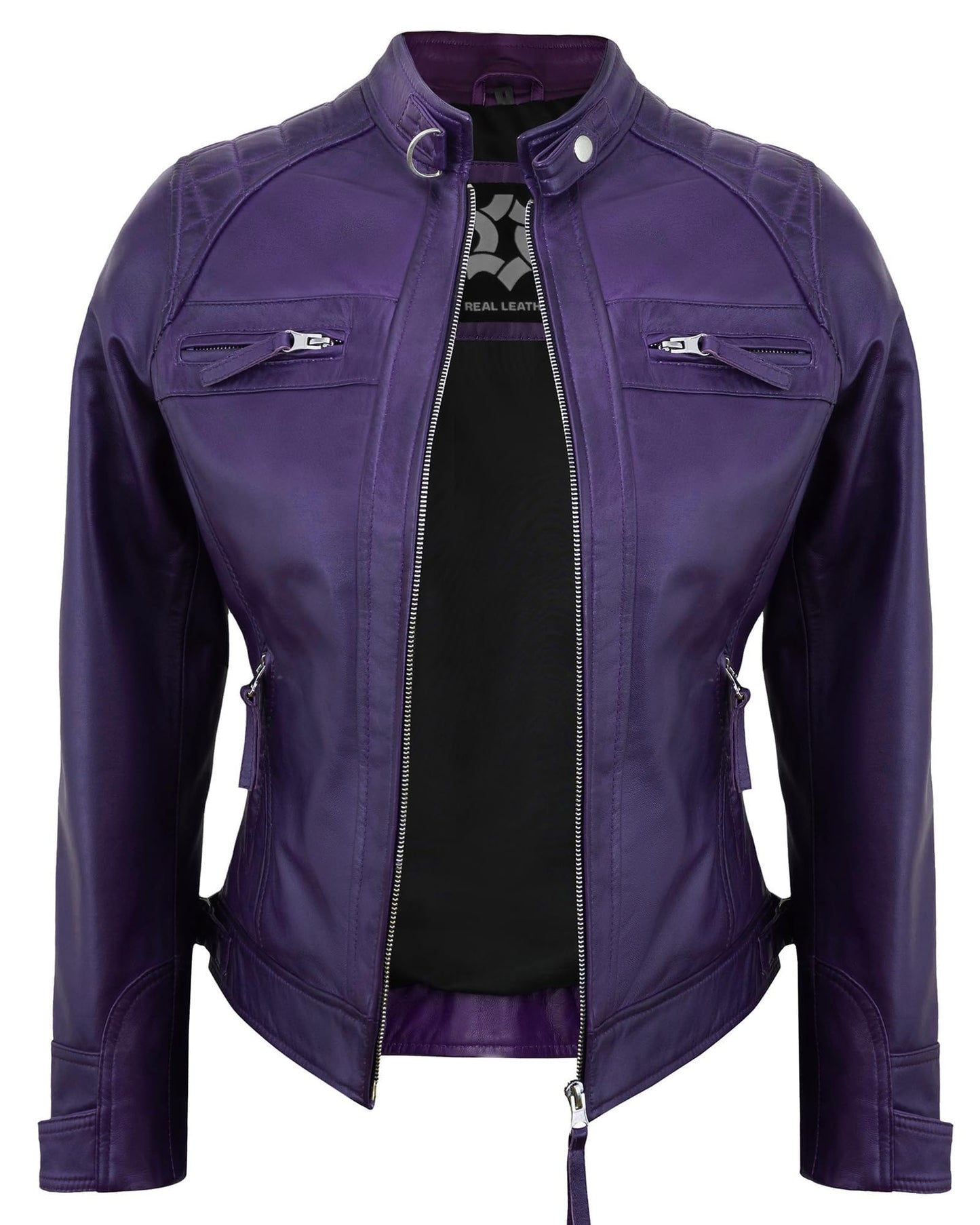 UrbanFocal Purple Leather Jacket Women - Real Lambskin Stylish Outerwear Leather Jackets For Womens | [101002905] Purple Diamond1, XL