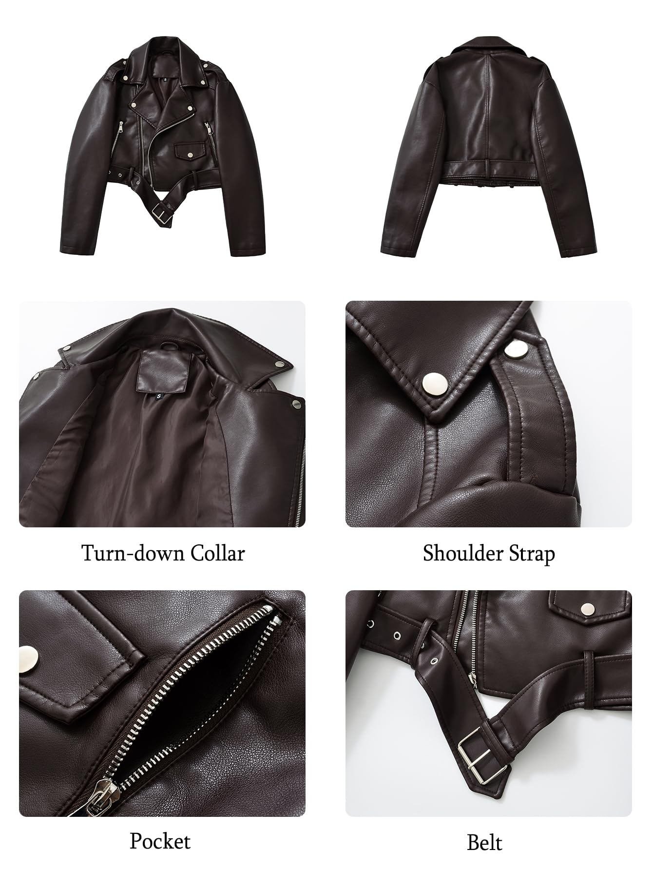 LY VAREY LIN Women Faux Leather Cropped Jacket Bomber Aviator Motor Biker Coat with Belt