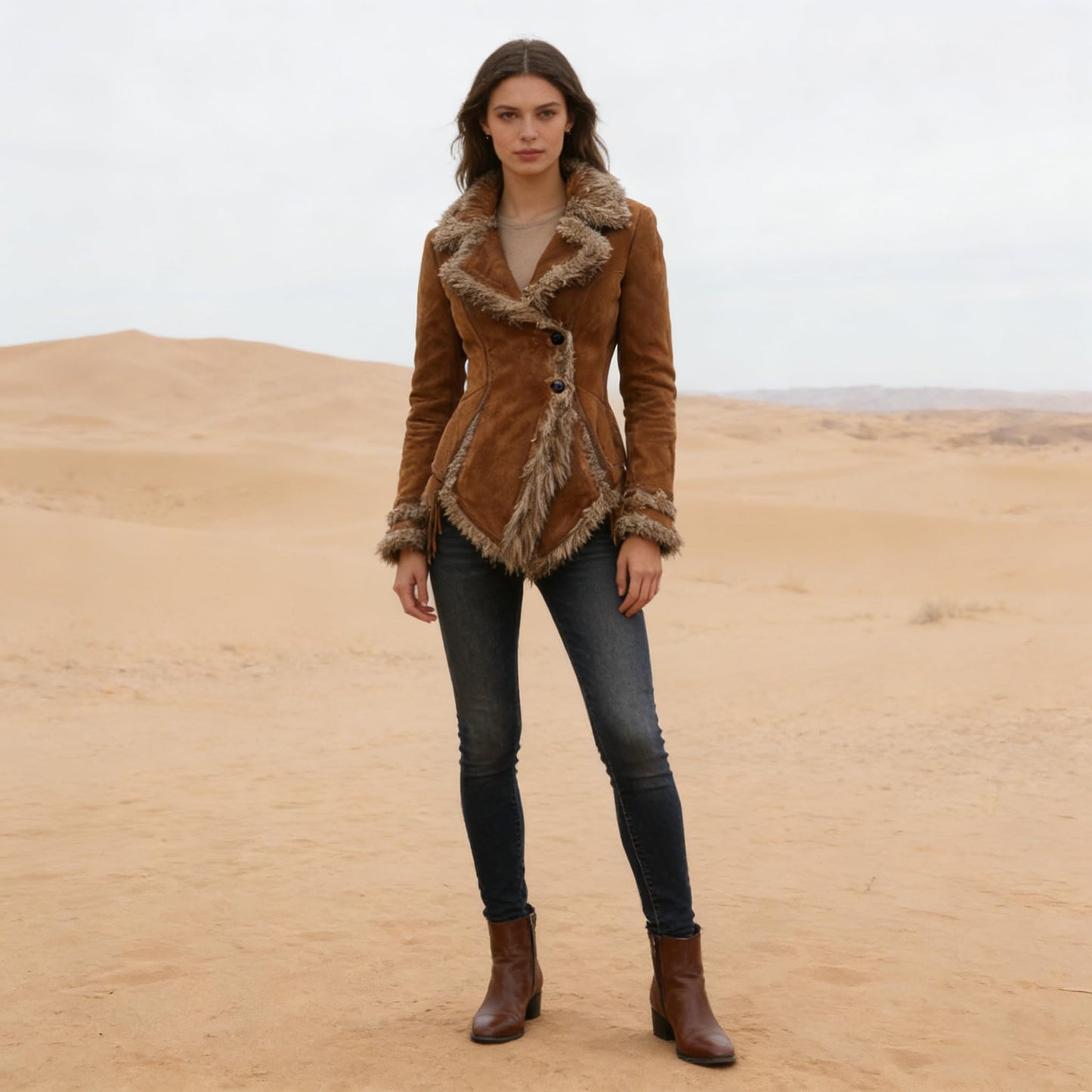 utcoco Women's Retro Suede Jacket with Faux Fur Lapel Collar Beggar Style Jacket for Women (X-Large, Brown)