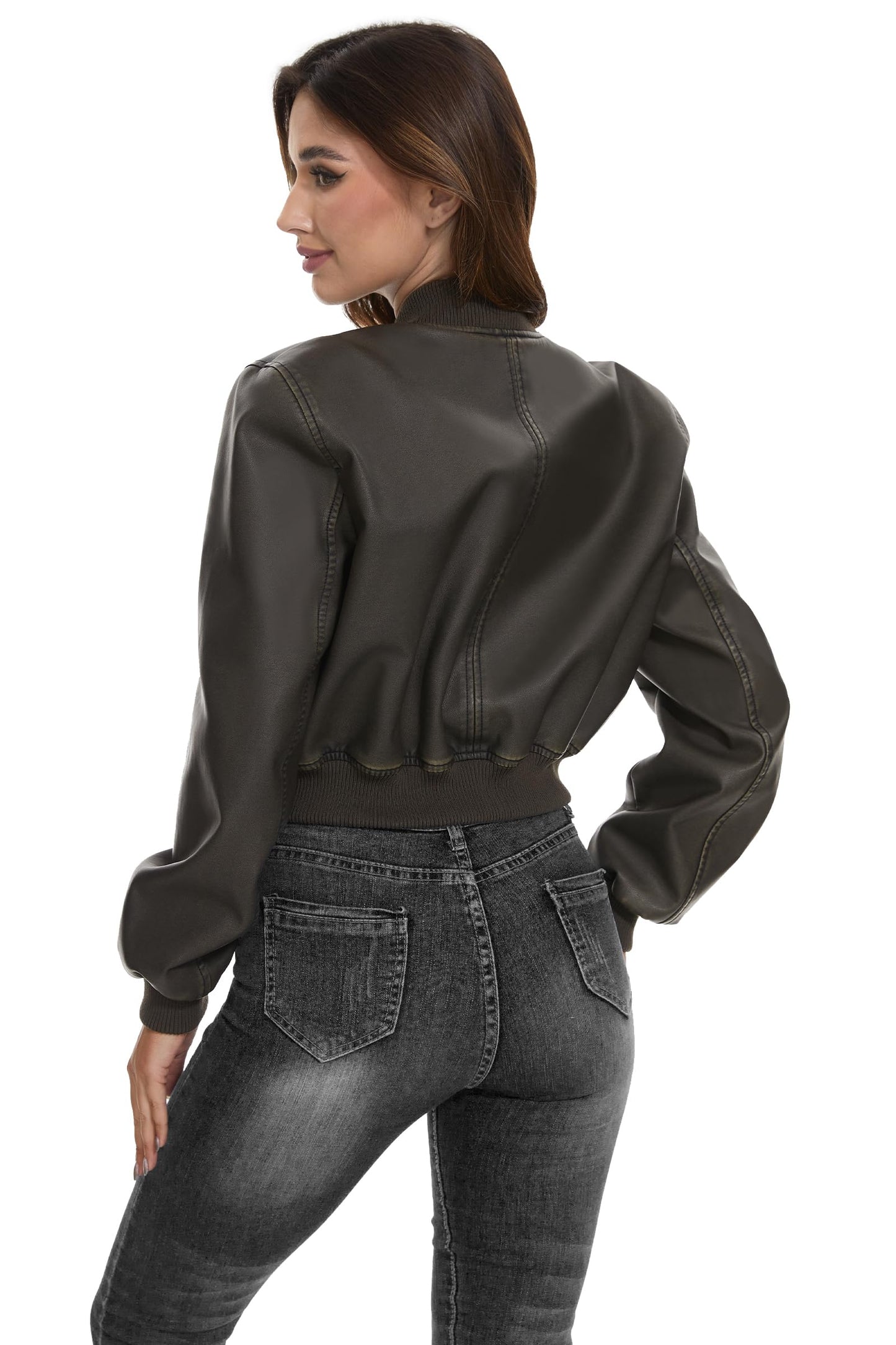 Fahsyee Women's Faux Leather Jacket, Moto Belted Biker Coat, Black S