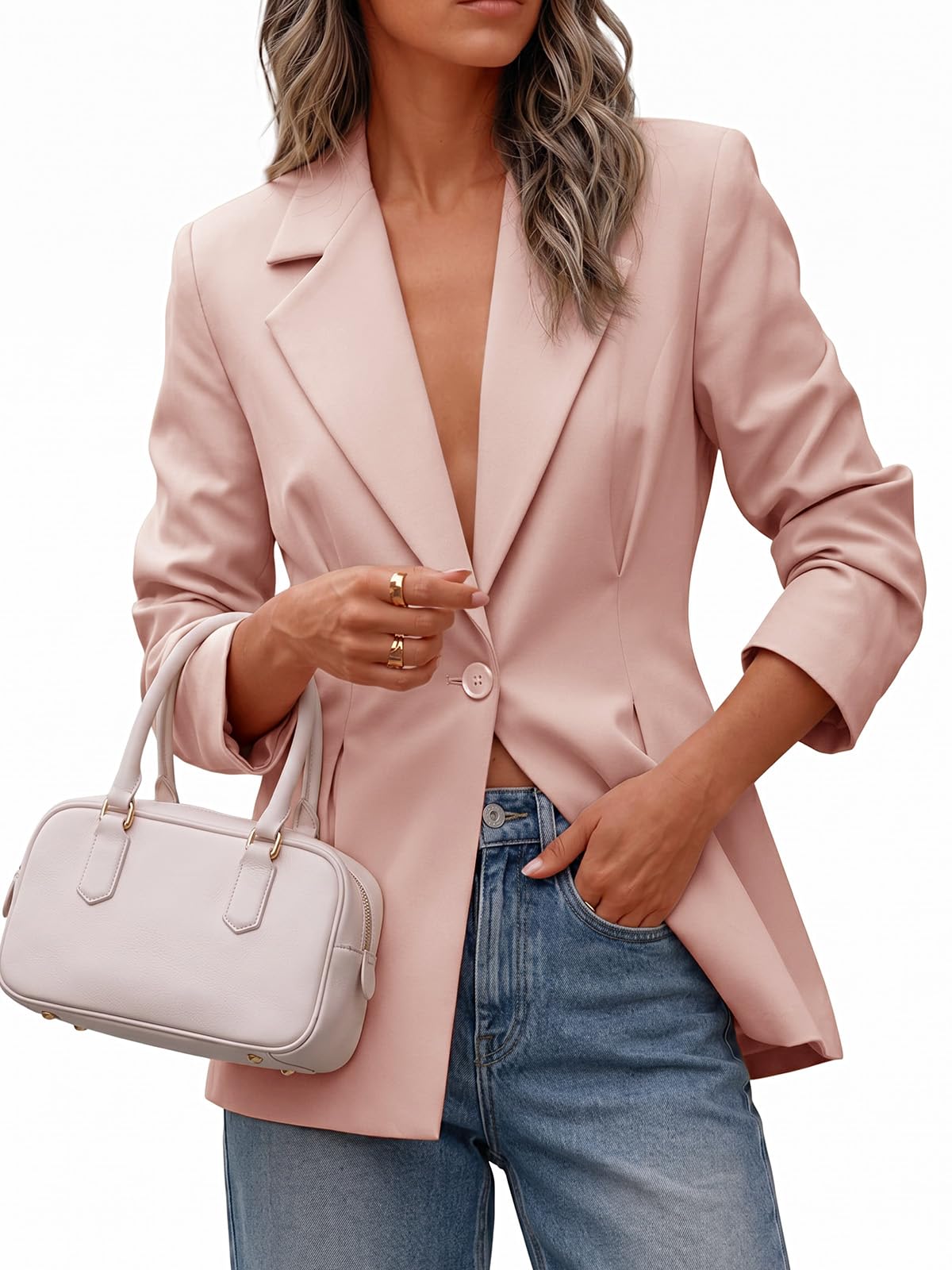 Cicy Bell Womens Business Casual Blazer Open Front Pleated Suit Jackets