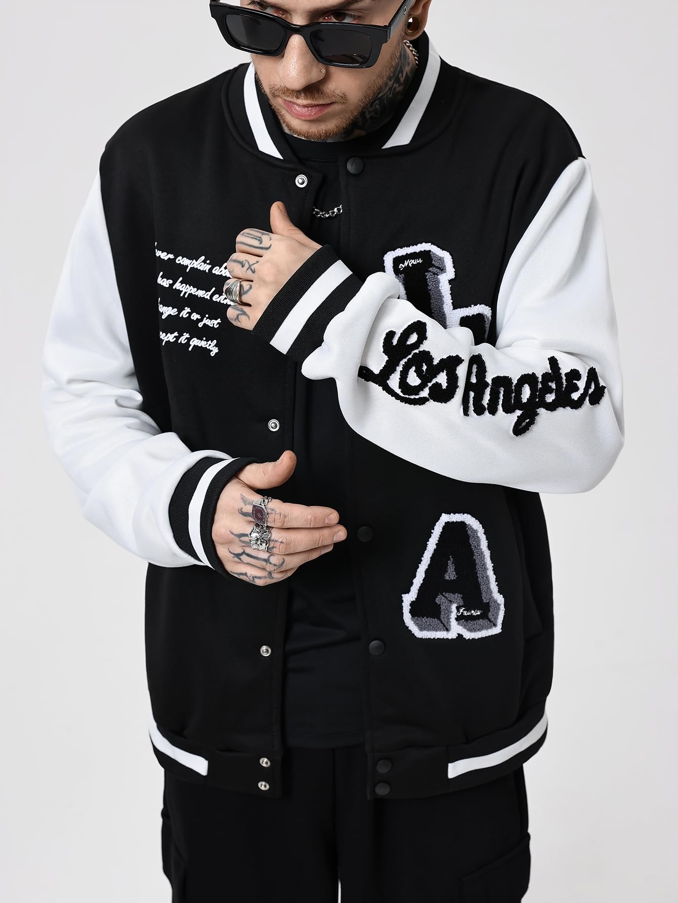 SOLY HUX Men's Varsity Jacket Letterman Bomber Jackets Color Block Long Sleeve Baseball Lightweight Coat Black and White Letter Large
