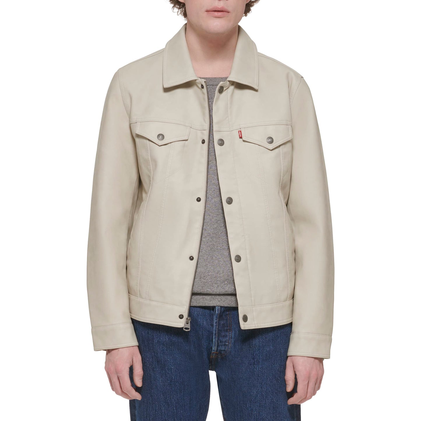 Levi's Men's Faux Leather Classic Trucker Jacket, New Oyster, Large