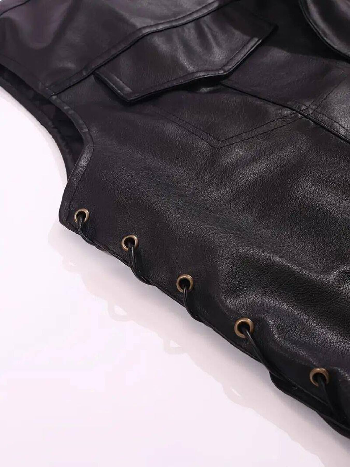 Idopy Men`s Faux Leather Vest Adjustable Lace Up Sides Motorcycle Biker Sleeveless Jacket Waistcoat Black S