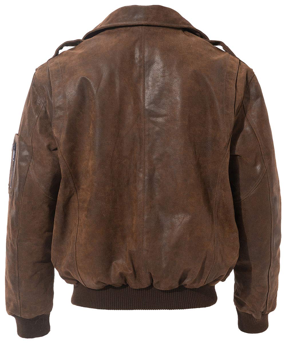 FLAVOR Men's Leather Flight Bomber Jacket Air Force Aviator (X-Large, Brown)