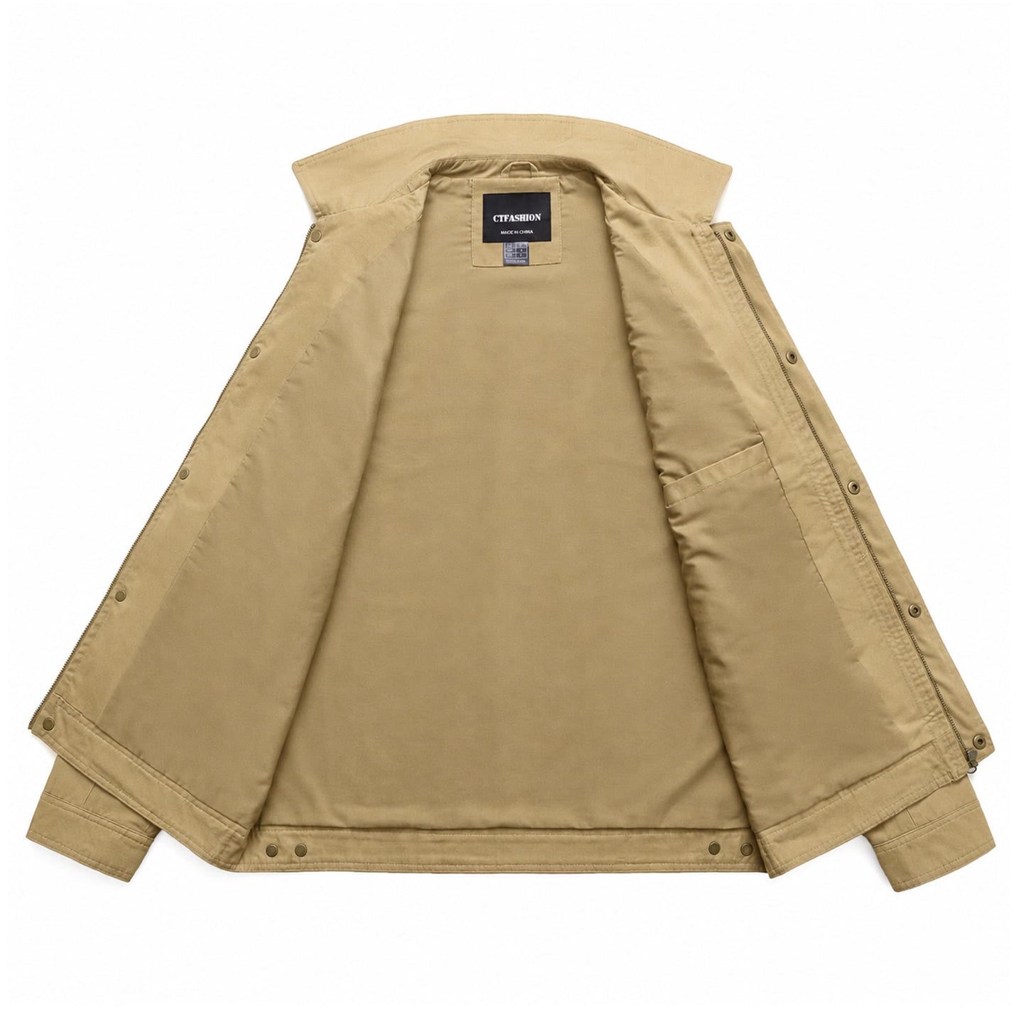 CTFASHION Men's Canvas Military Jacket Full Zip Cotton Field Coat Multi Pocket Outdoor Travel Daily Work Wear Spring Fall Winter Khaki M