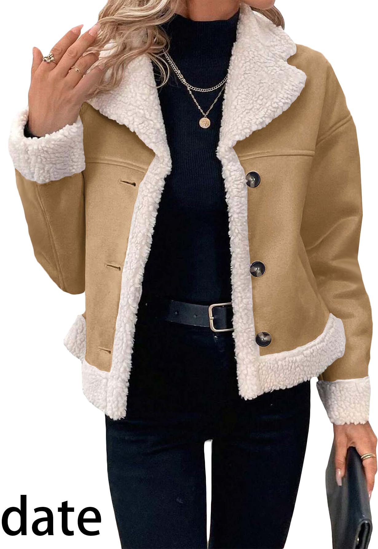 Mina Self Faux Suede Jackets Coats for Women 2025 Winter Brown Cropped Sherpa Fur Leather Jacket Winter Warm Clearance Fleece Fuzzy Shearling Outerwear Short Fashion Trendy Patchwork Casual Coat