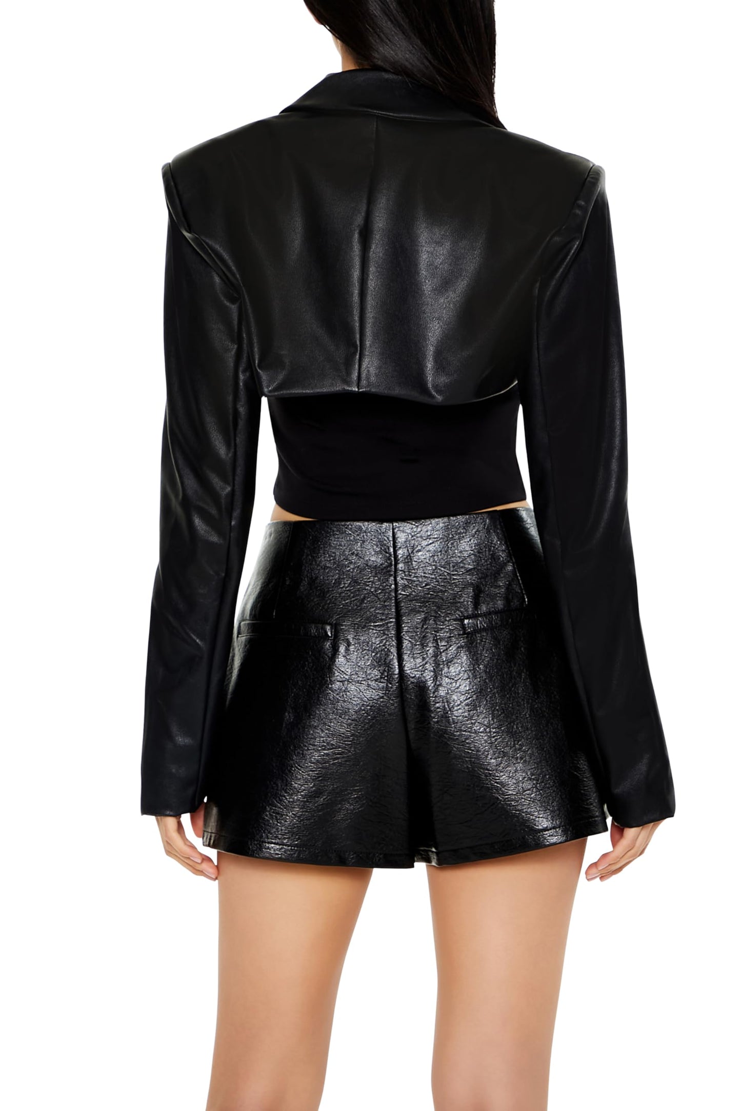Forever 21 Women's Faux Leather Cropped Blazer Black Small