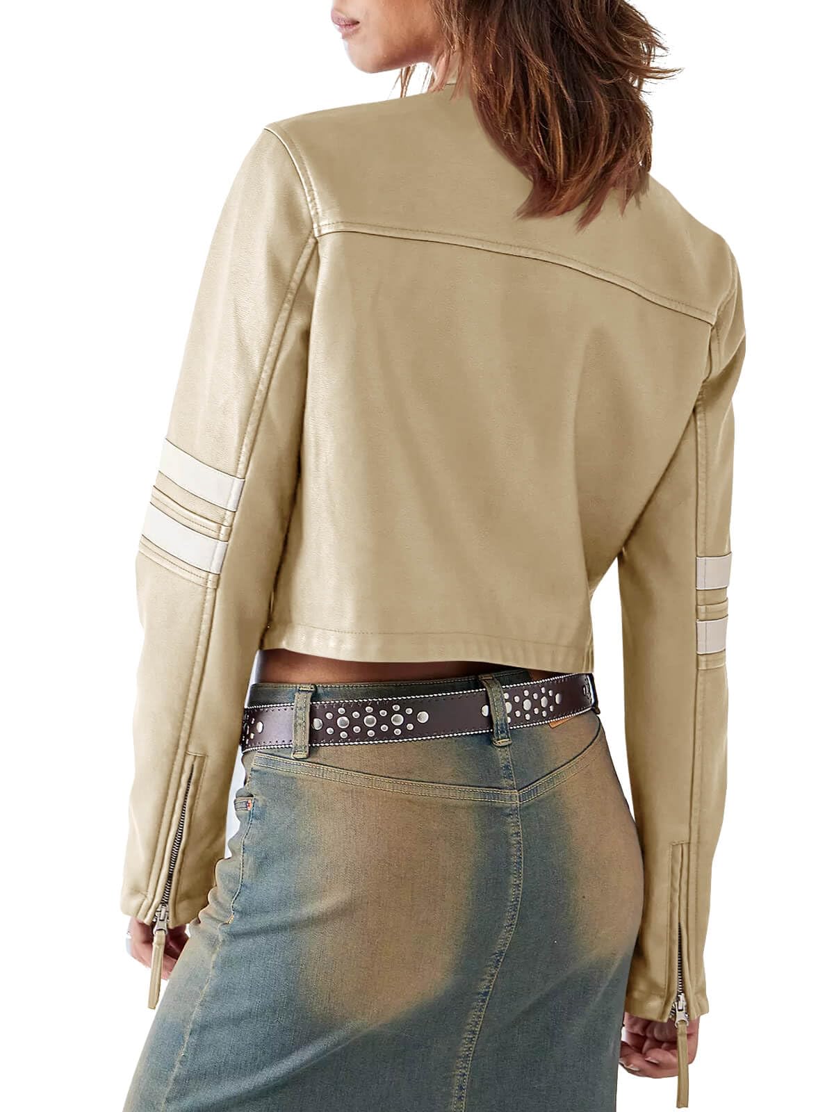 Saodimallsu Women’s Faux Leather Jackets Zip Up Stand Collar Cropped Motocross PU Coats