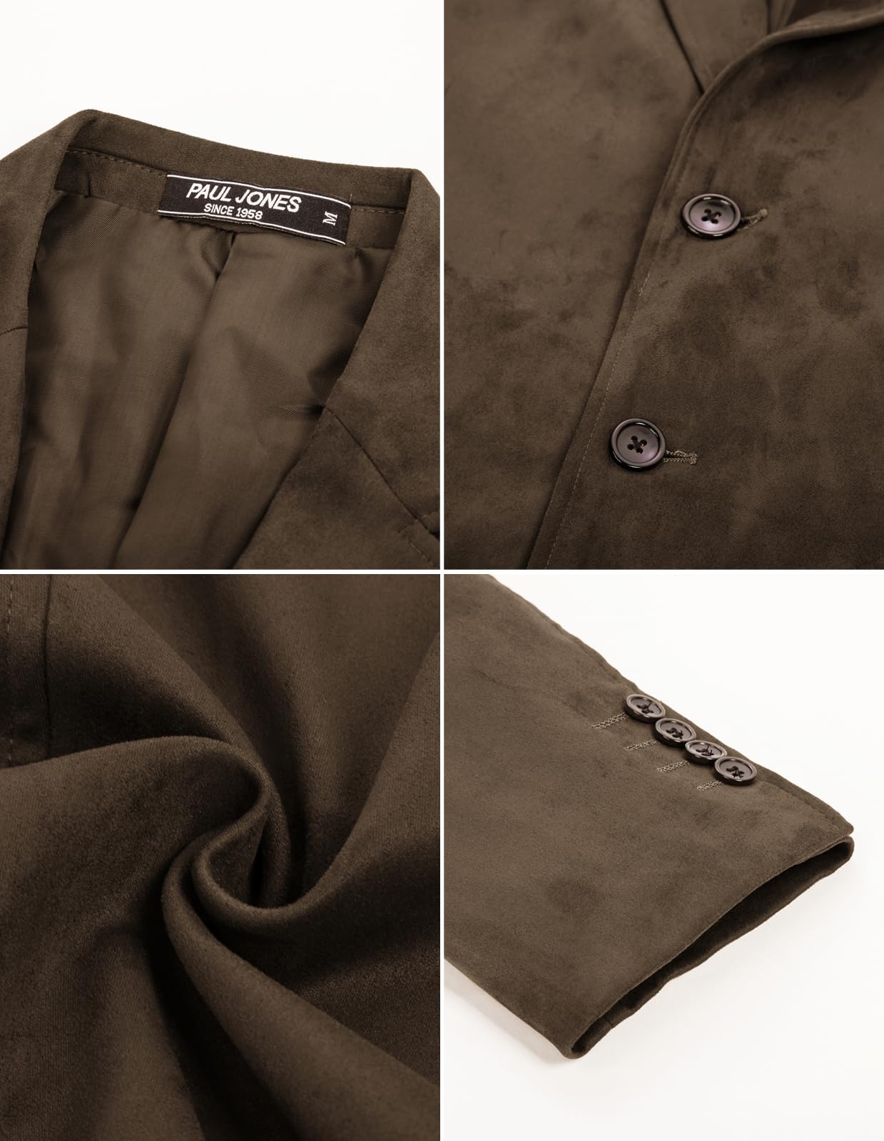 PJ PAUL JONES Mens Sport Coats Casual Two Button Blazer Regular Fit Faux Suede Blazer Jacket Dark Brown M