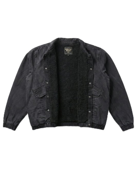 Mulch Man Black Wash Sherpa Lined Men's Denim Jacket Plus Size, Borg Fur Warm Cotton Trucker Jacket with Full Fleece Lining, Big Tall Winter Fall Jean Coat Button Front (3X-Large)