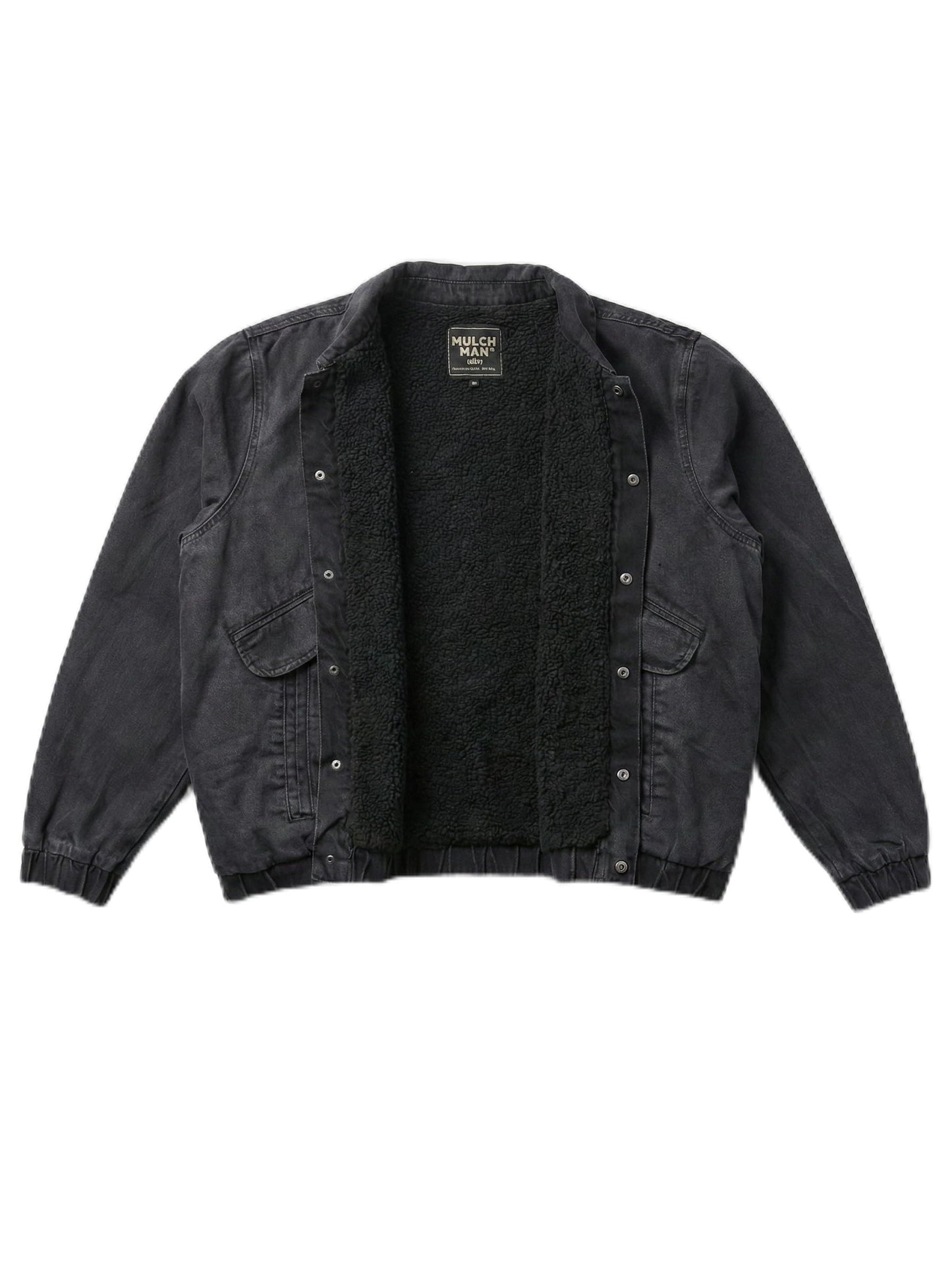 Mulch Man Black Wash Sherpa Lined Men's Denim Jacket Plus Size, Borg Fur Warm Cotton Trucker Jacket with Full Fleece Lining, Big Tall Winter Fall Jean Coat Button Front (5X-Large)