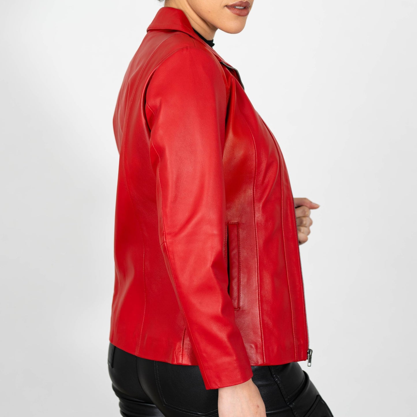 BRICK LANE Timeless Design Leather Jacket for Women | Genuine Lamb Nappa Leather Jacket (US, Alpha, Small, Regular, Regular, Red)