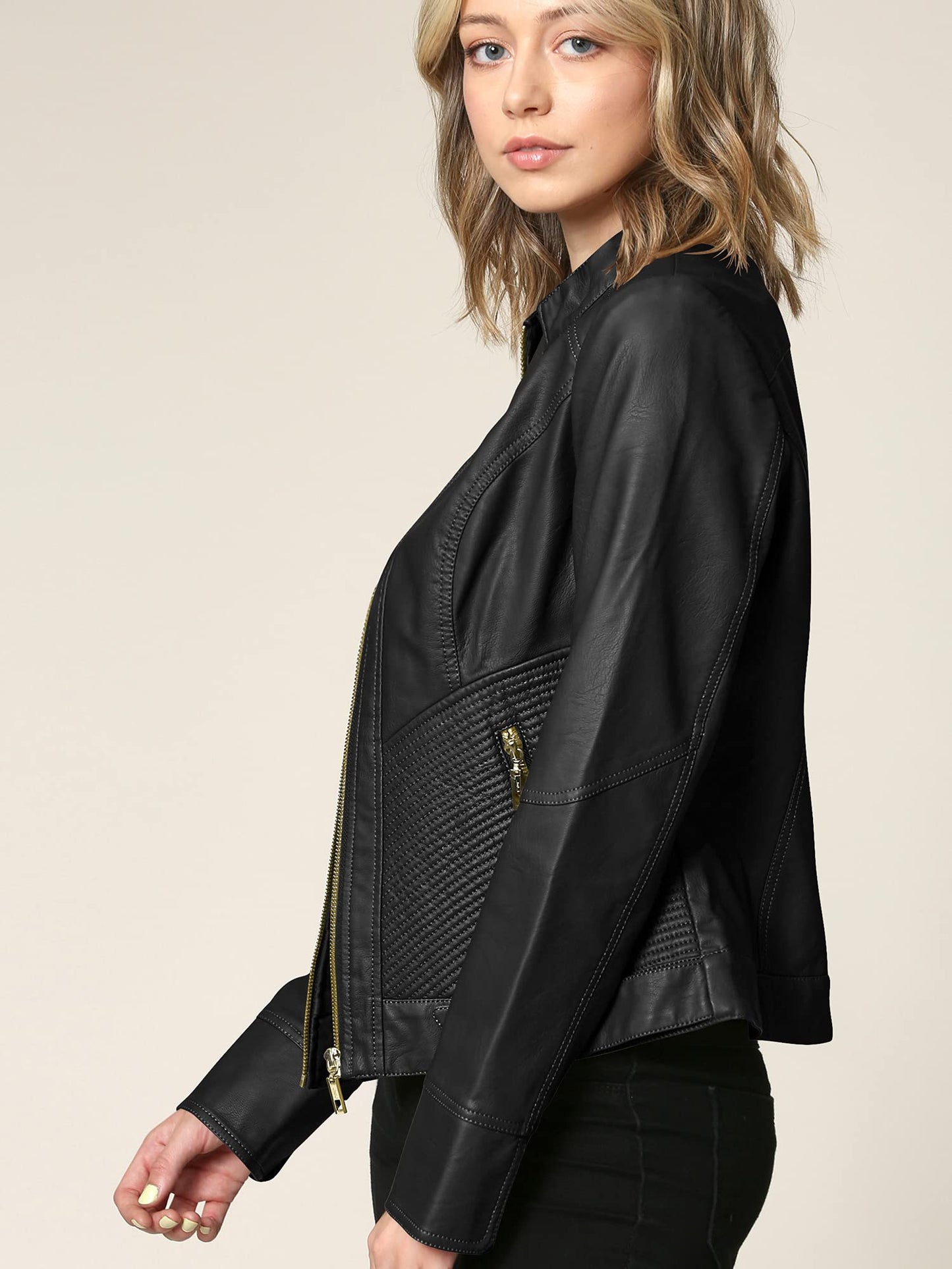 Lock and Love LL WJC747 Womens Dressy Vegan Leather Biker Jacket XL BLACK