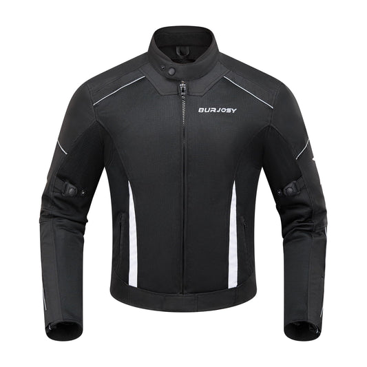 Burjosy Mesh Motorcycle Jacket for Men, Summer Motorbike Biker Jacket, Reflective Lightweight Breathable Riding Jacket Protective Gear Armored