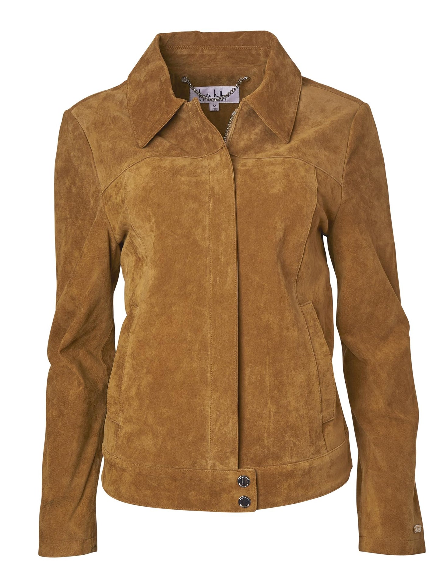 Nicole Miller Women's Genuine Leather Jacket With Zip-Front and Turn-Down Collar in Perforated Suede or Leather Sizes S–XL