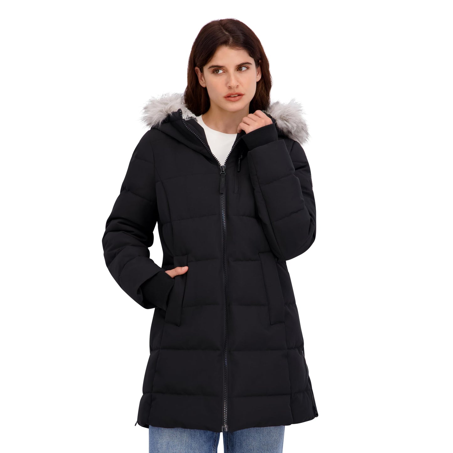 Nautica Women's Heavyweight Puffer Jacket-Faux Fur-Lined Hood Wind & Water-Resistant Winter Coat, Black, X-Large